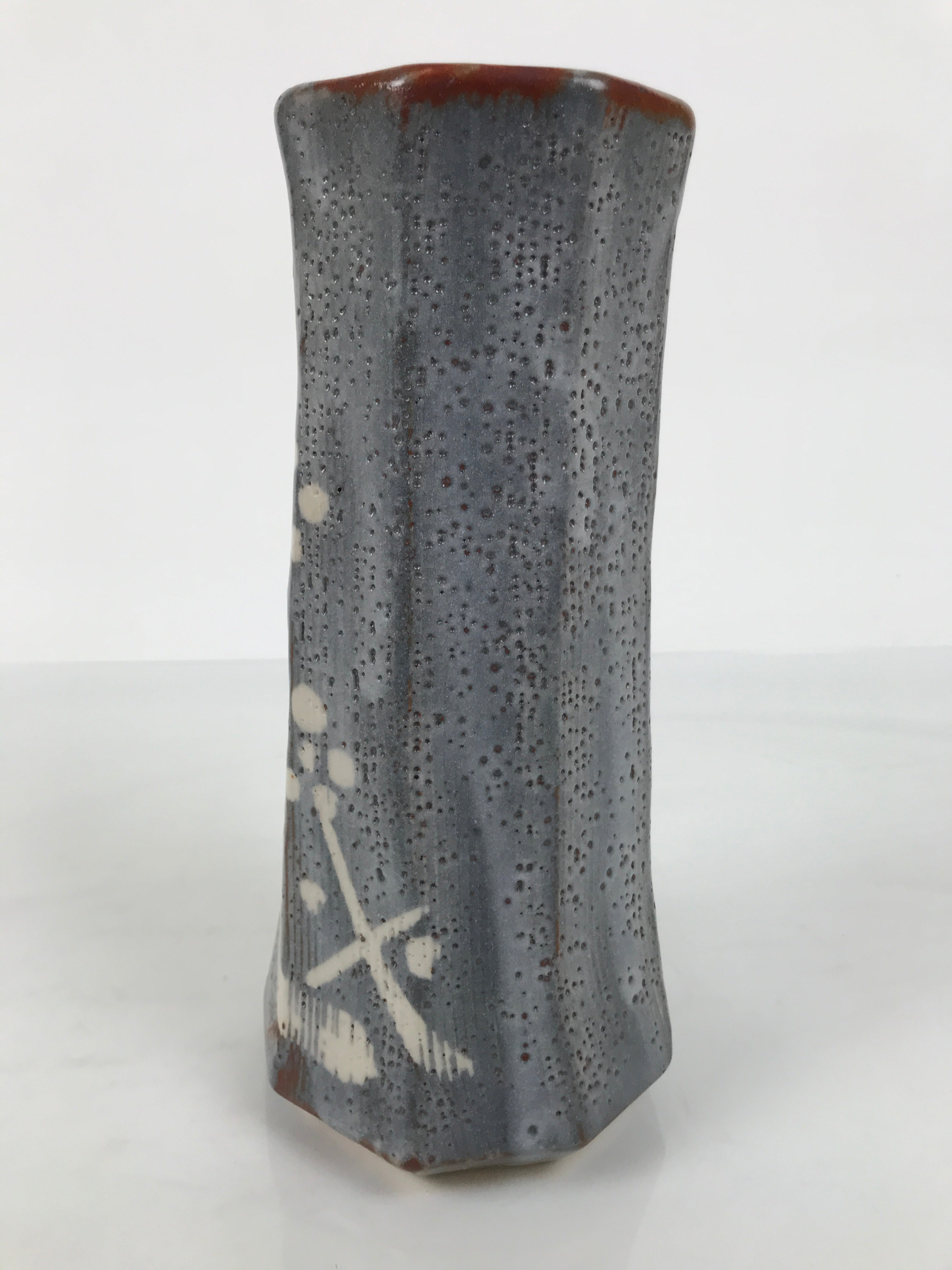 Japanese Nezumi Shino Ware Ceramic Flower Vase Vtg Kabin Pottery Gray Box PX811