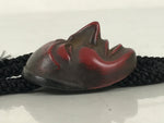Japanese Noh Mask Western Bolo Tie Vtg Netsuke Slide Metal Tips Red Black JK886
