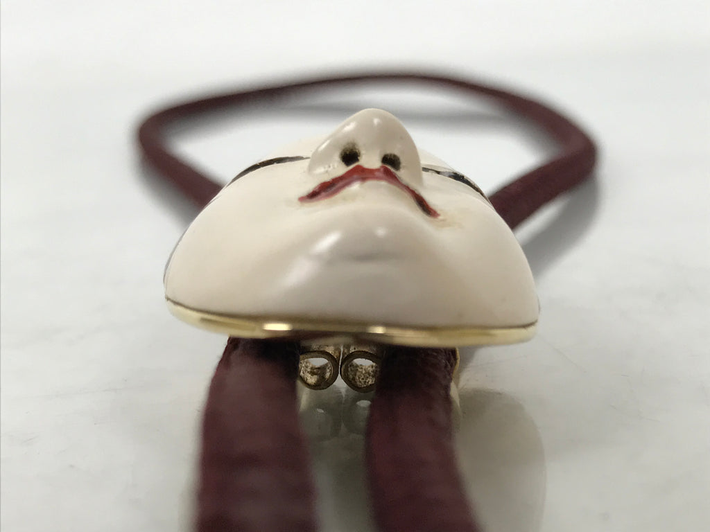 Japanese Noh Mask Western Bolo Tie Vtg Netsuke Slide Metal Tips Red Black JK887