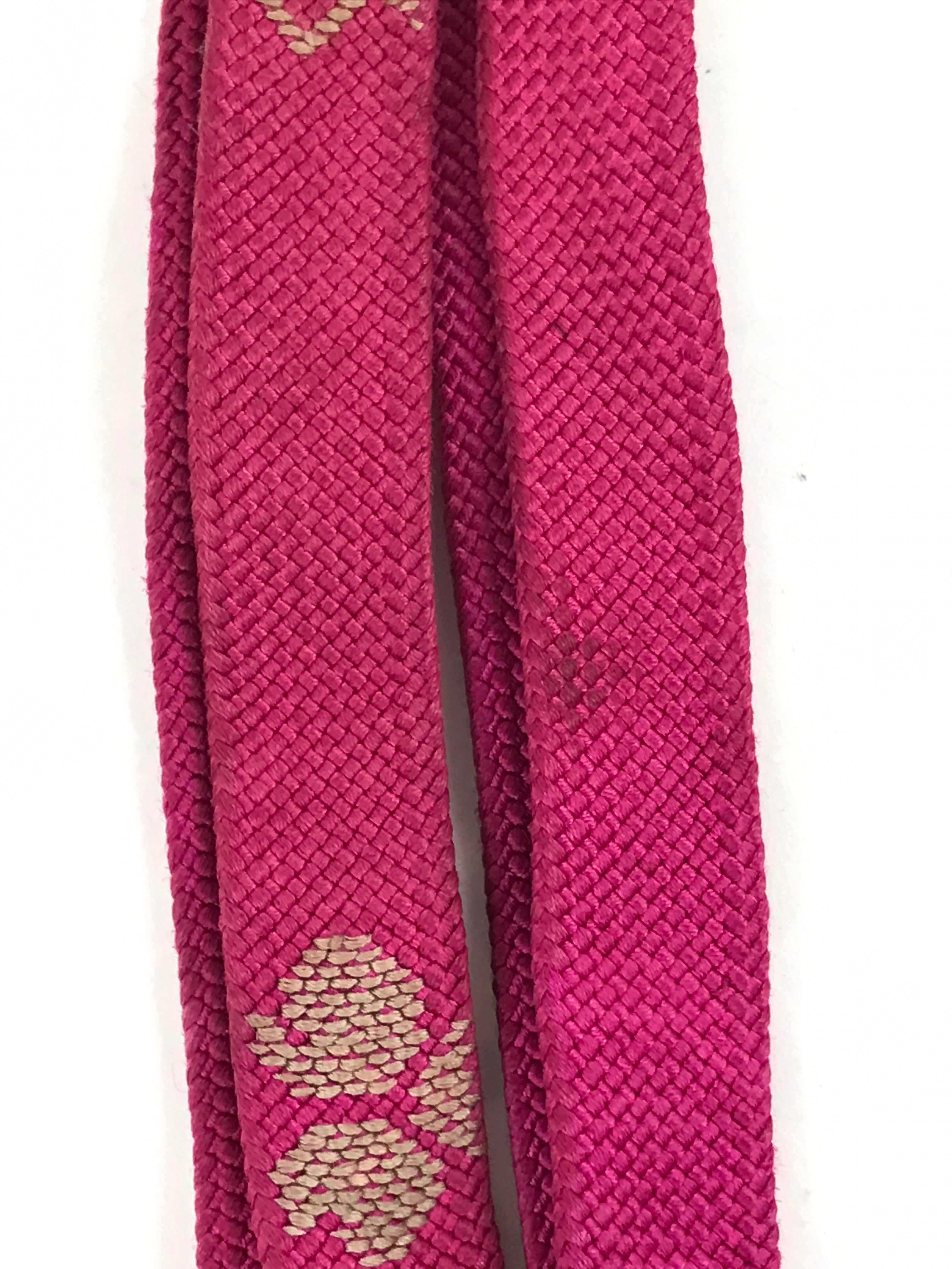 Japanese Obijime Obi Sash Kimono Accessory Vtg Silk Kumihimo Cord Magenta OJ218