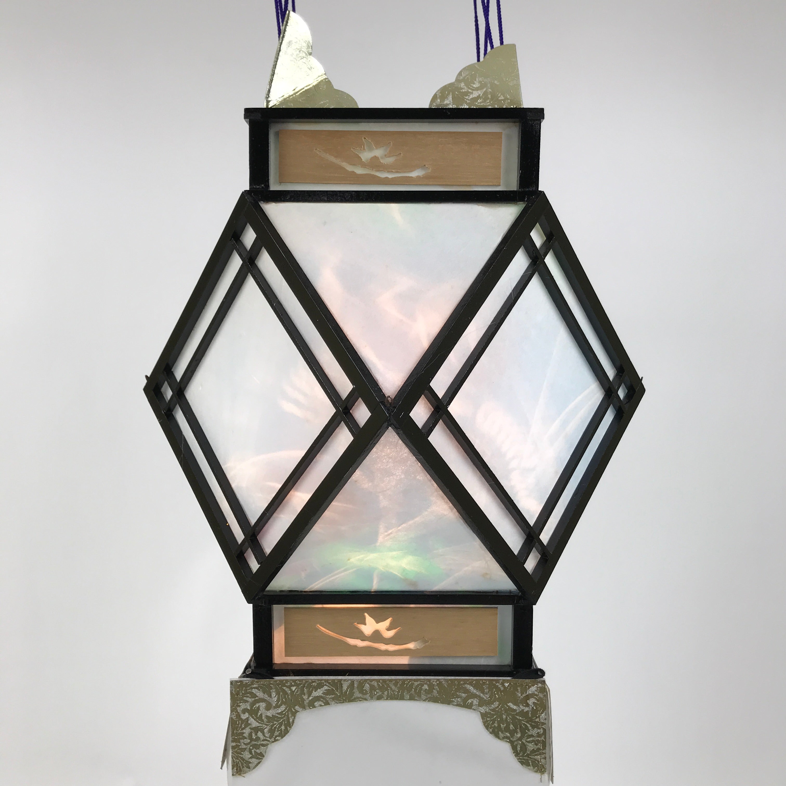 Japanese Obon Paper Chochin Electric Lantern Vtg Flower Chrysanthemum Kikyo LT91