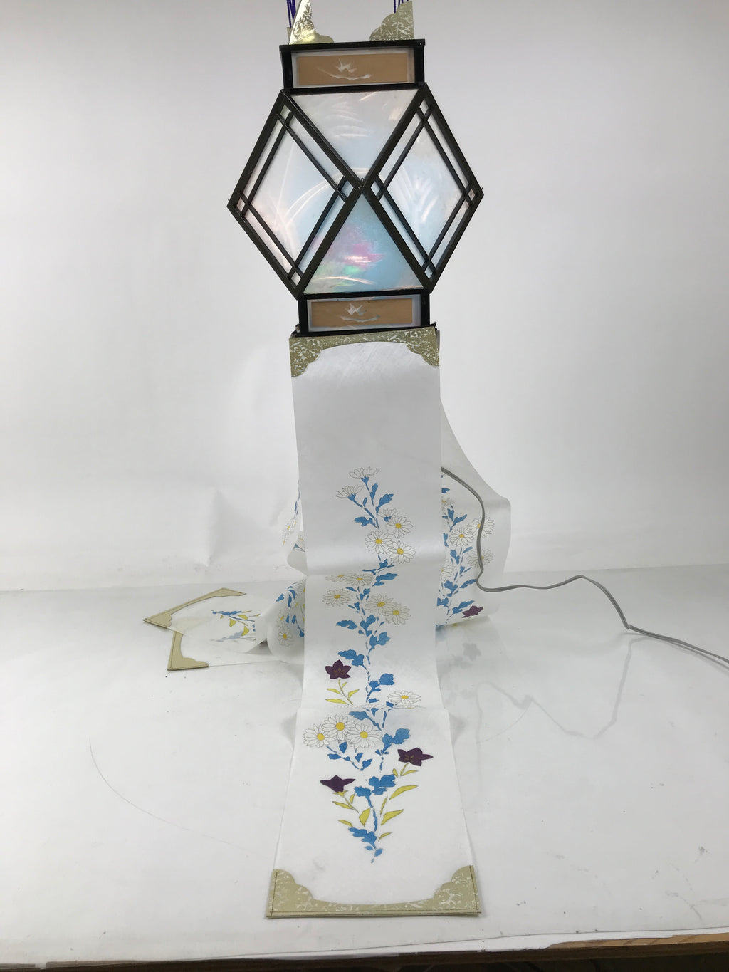 Japanese Obon Paper Chochin Electric Lantern Vtg Flower Chrysanthemum Kikyo LT91