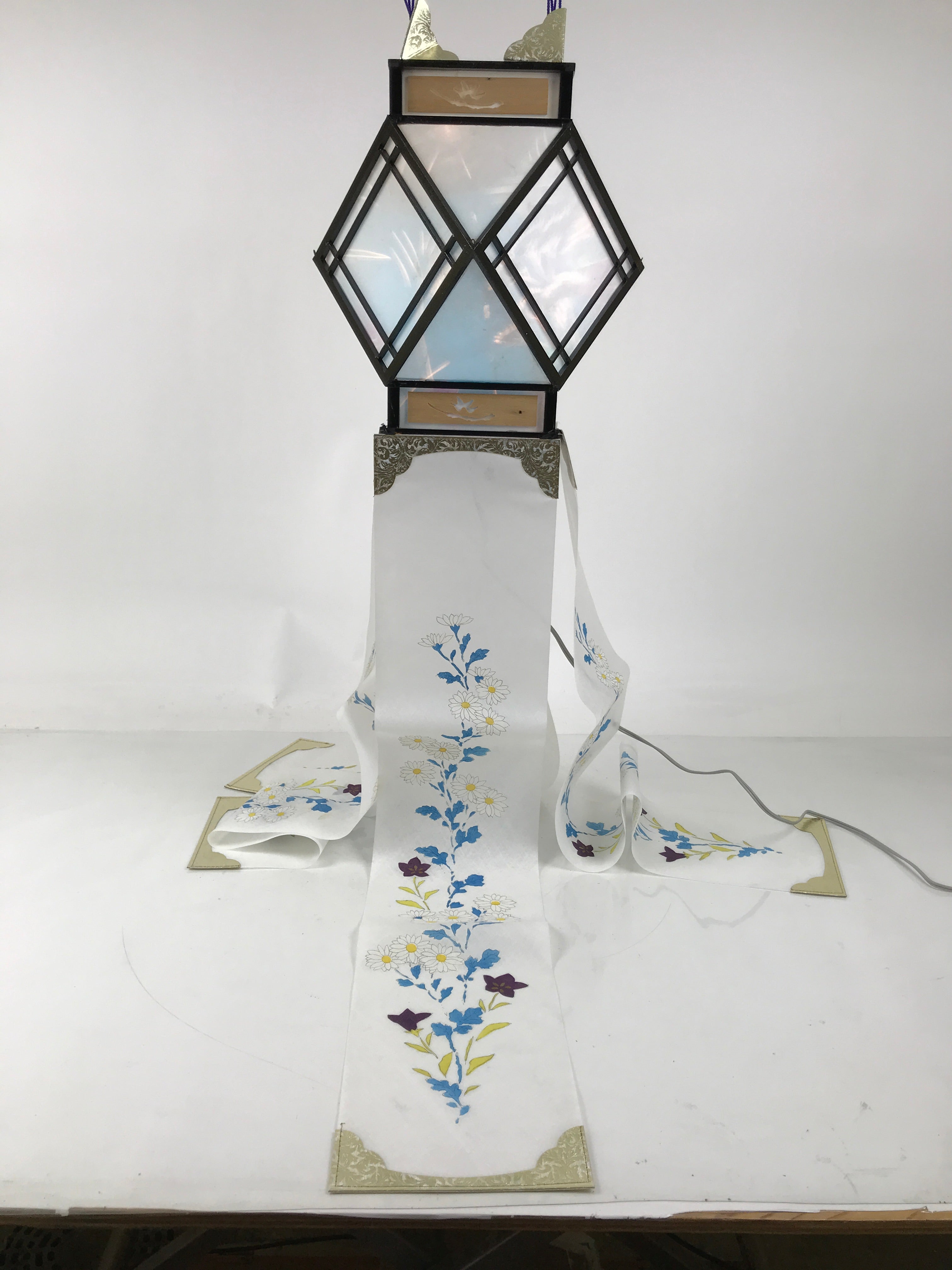Japanese Obon Paper Chochin Electric Lantern Vtg Flower Chrysanthemum Kikyo LT91