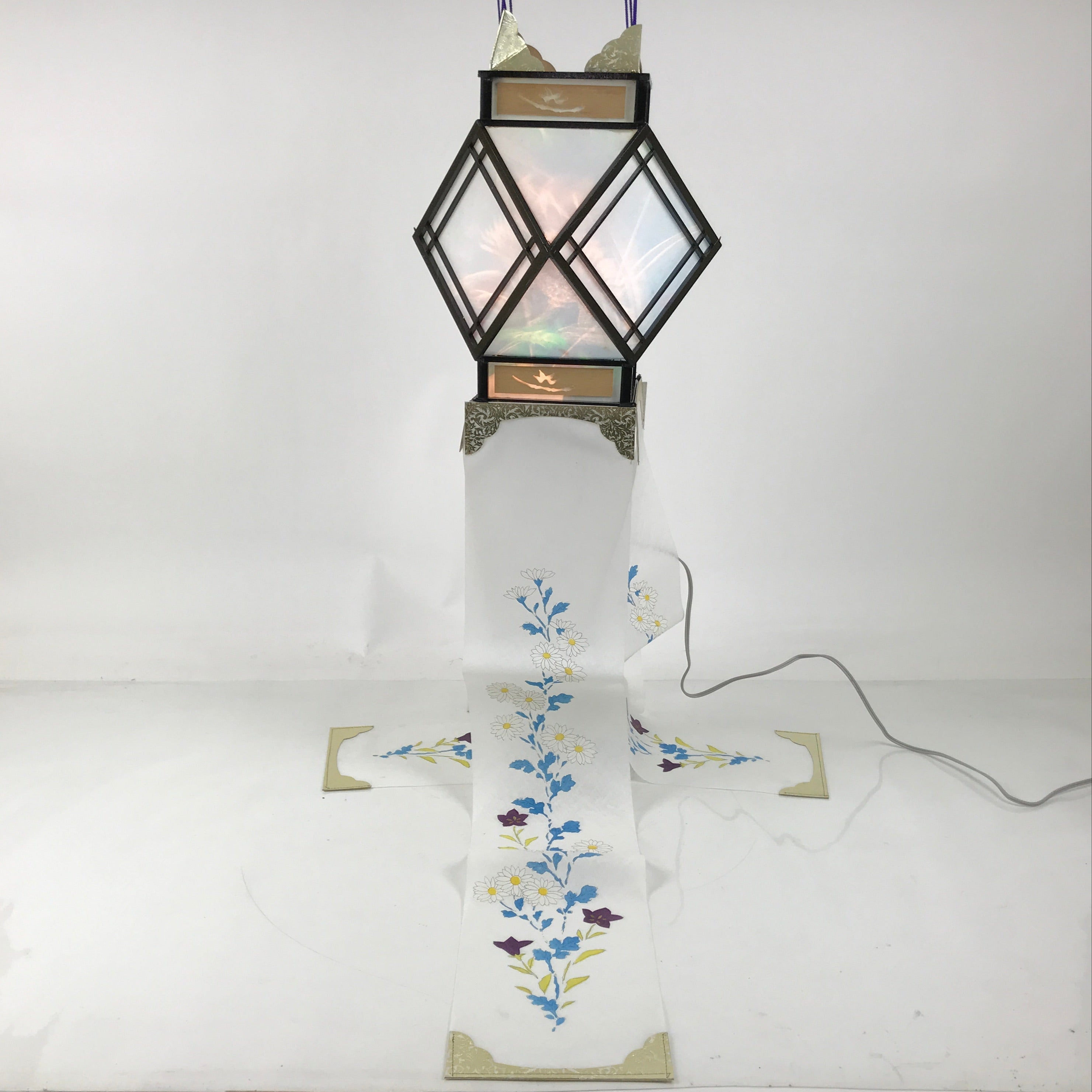 Japanese Obon Paper Chochin Electric Lantern Vtg Flower Chrysanthemum Kikyo LT91