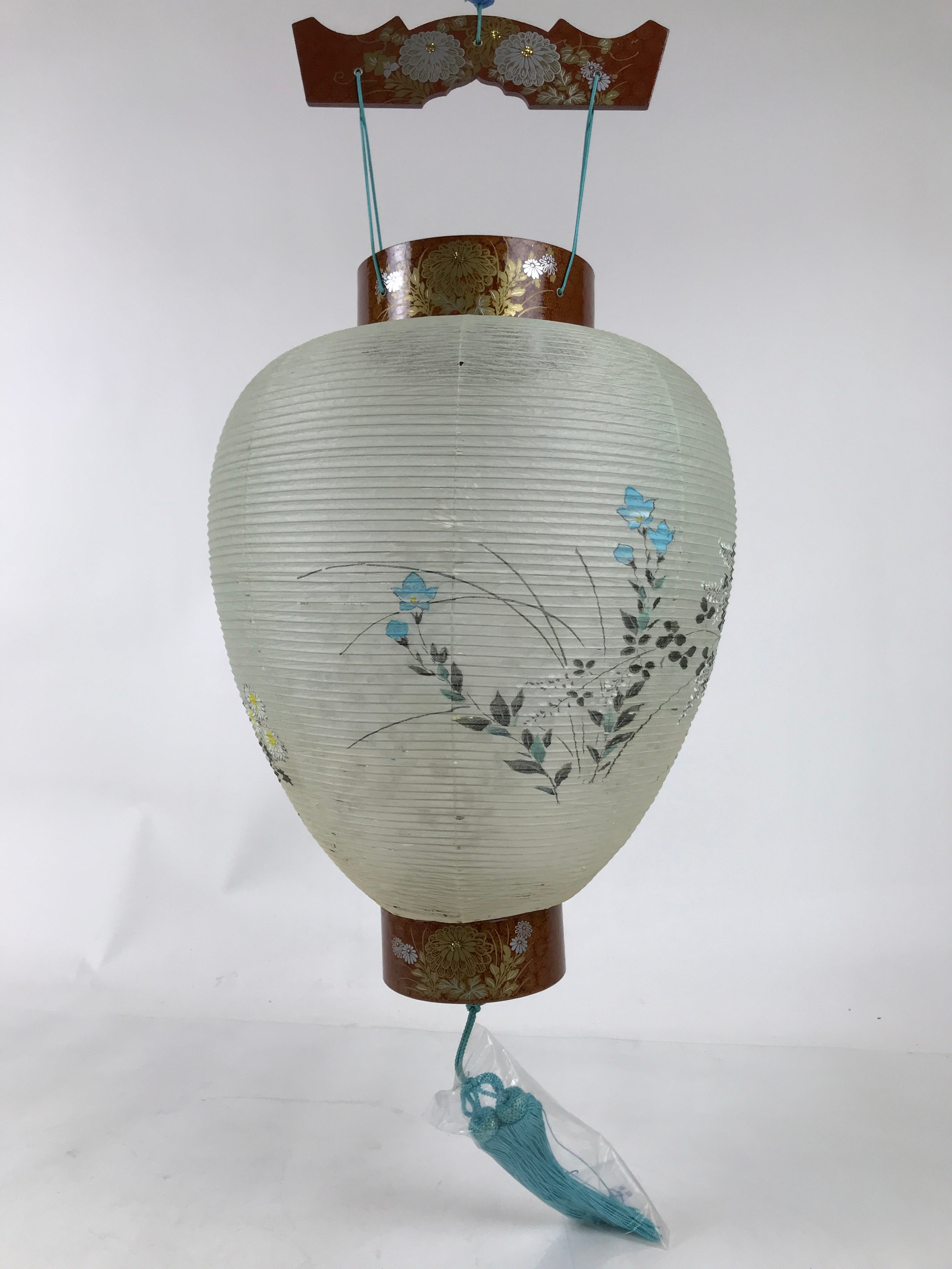 Japanese Obon Paper Chochin Lantern Vtg Flower Chrysanthemum Kikyo LT86