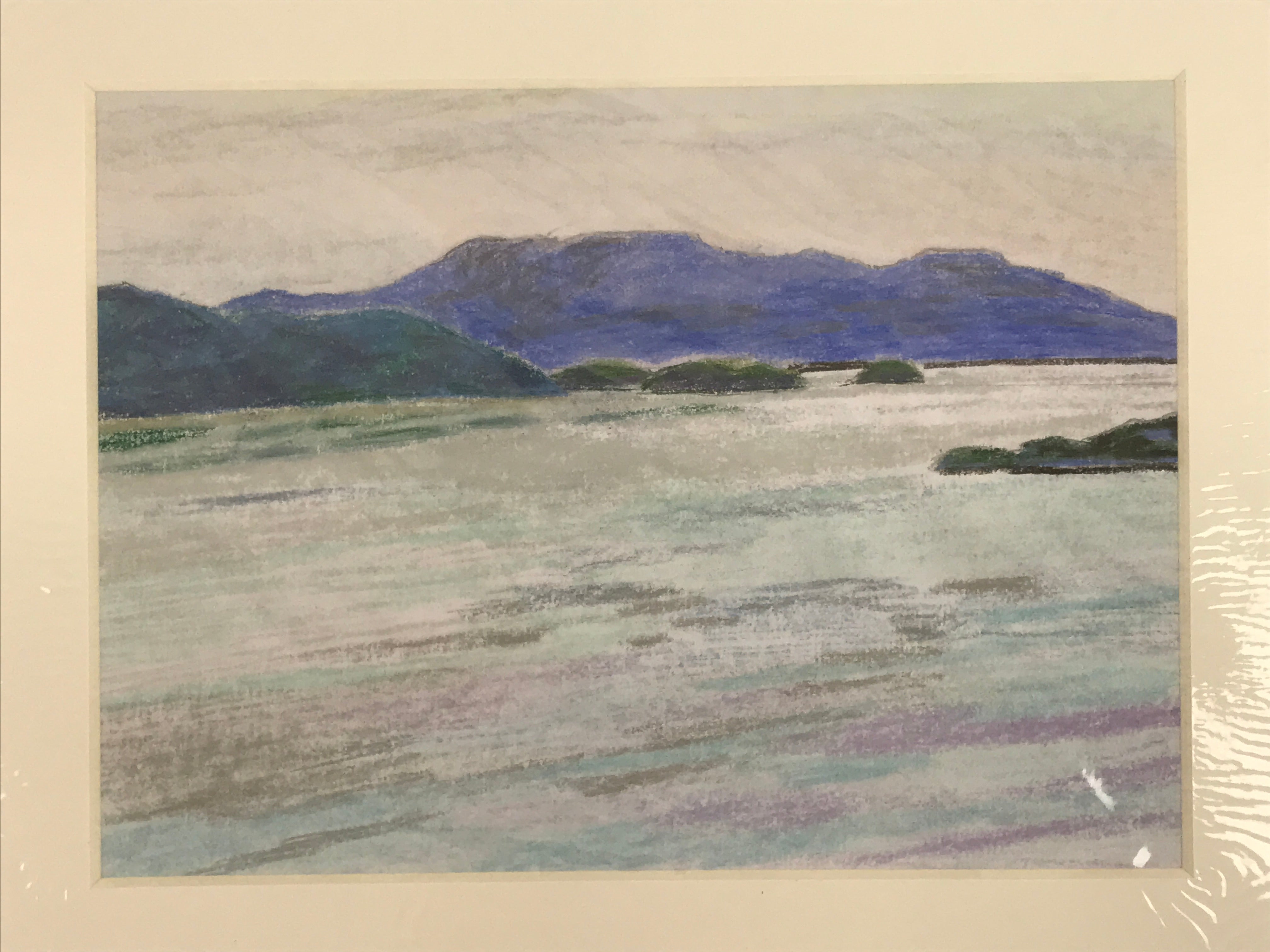 Japanese Ocean Coastline Landscape Pastel Drawing Original Art Unsigned FL304