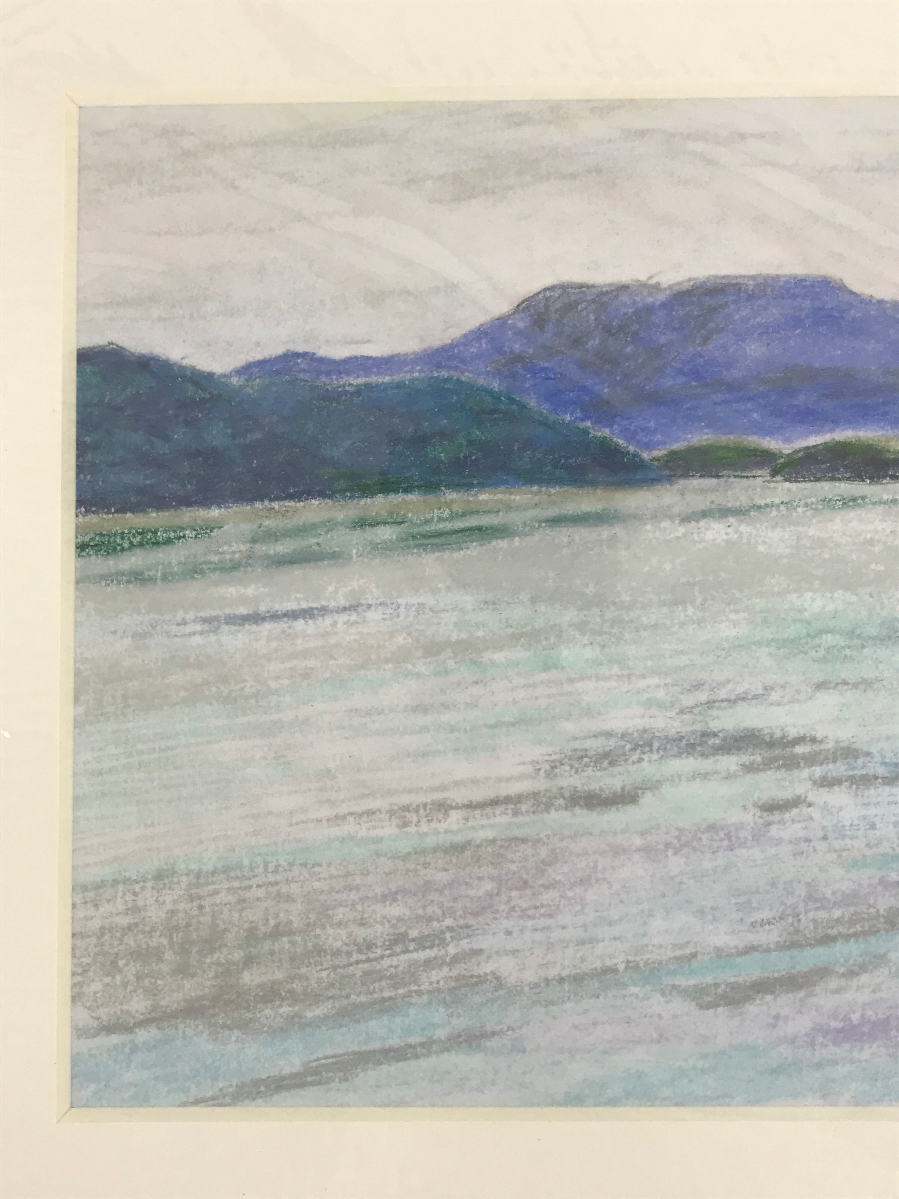 Japanese Ocean Coastline Landscape Pastel Drawing Original Art Unsigned FL304