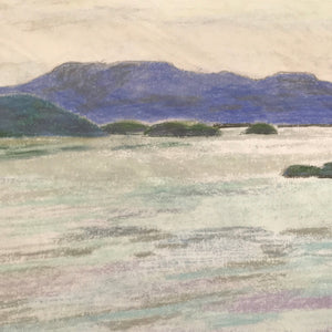 Japanese Ocean Coastline Landscape Pastel Drawing Original Art Unsigned FL304