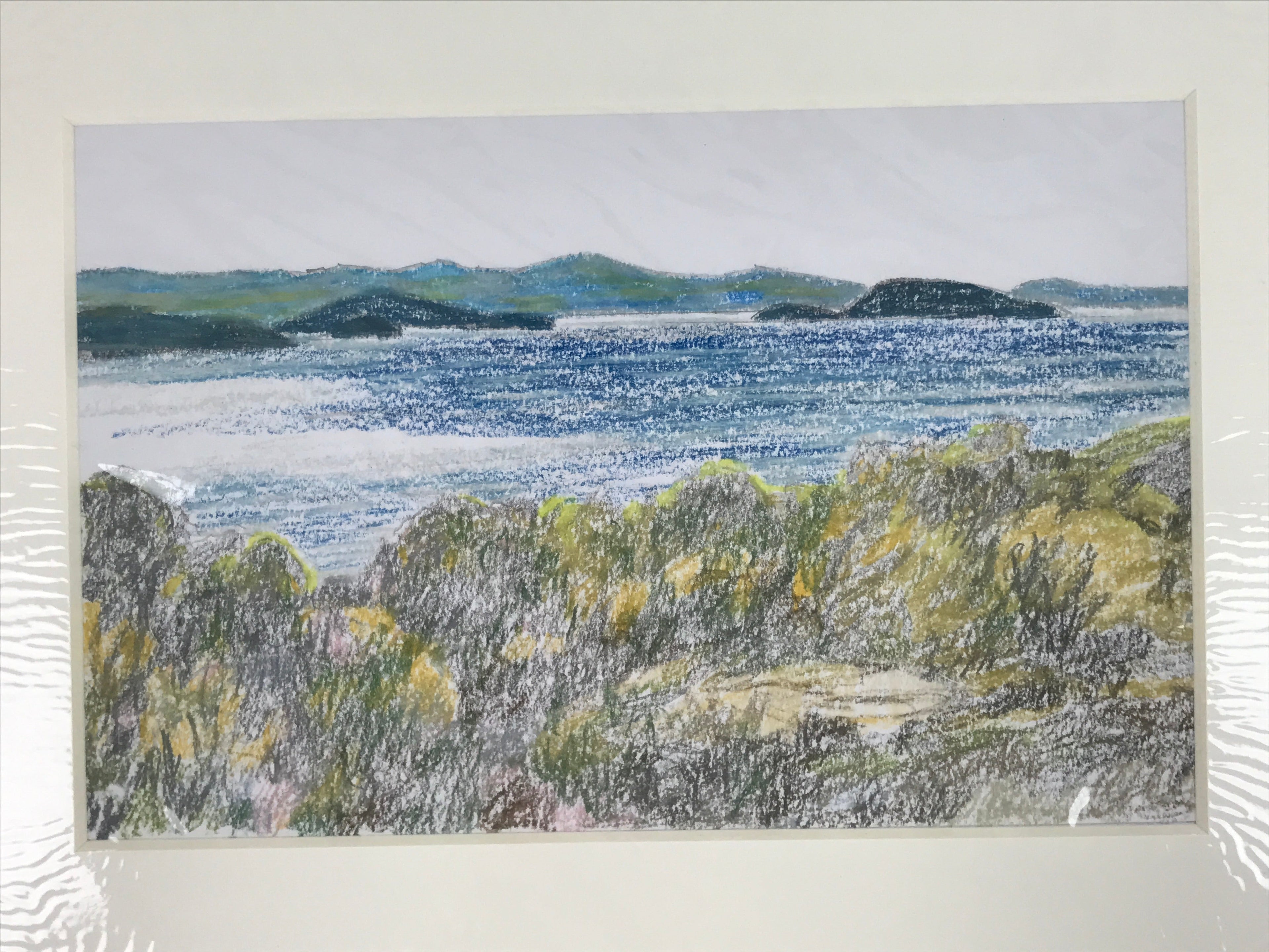 Japanese Ocean Coastline Landscape Pastel Drawing Original Art Unsigned FL305