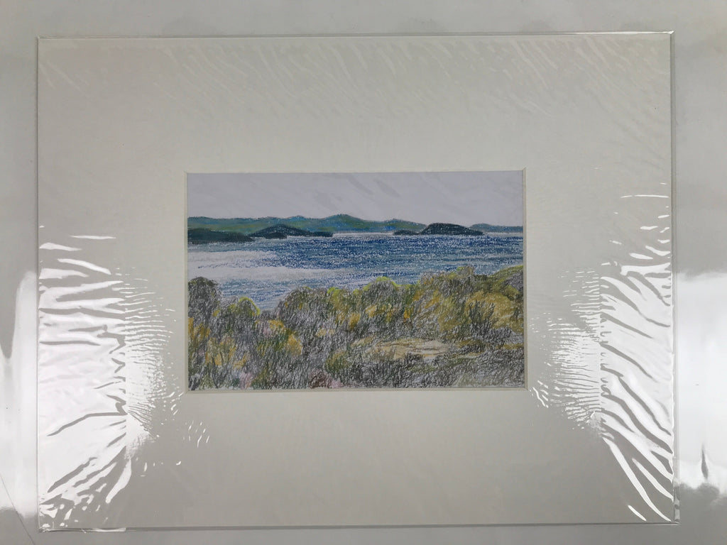 Japanese Ocean Coastline Landscape Pastel Drawing Original Art Unsigned FL305