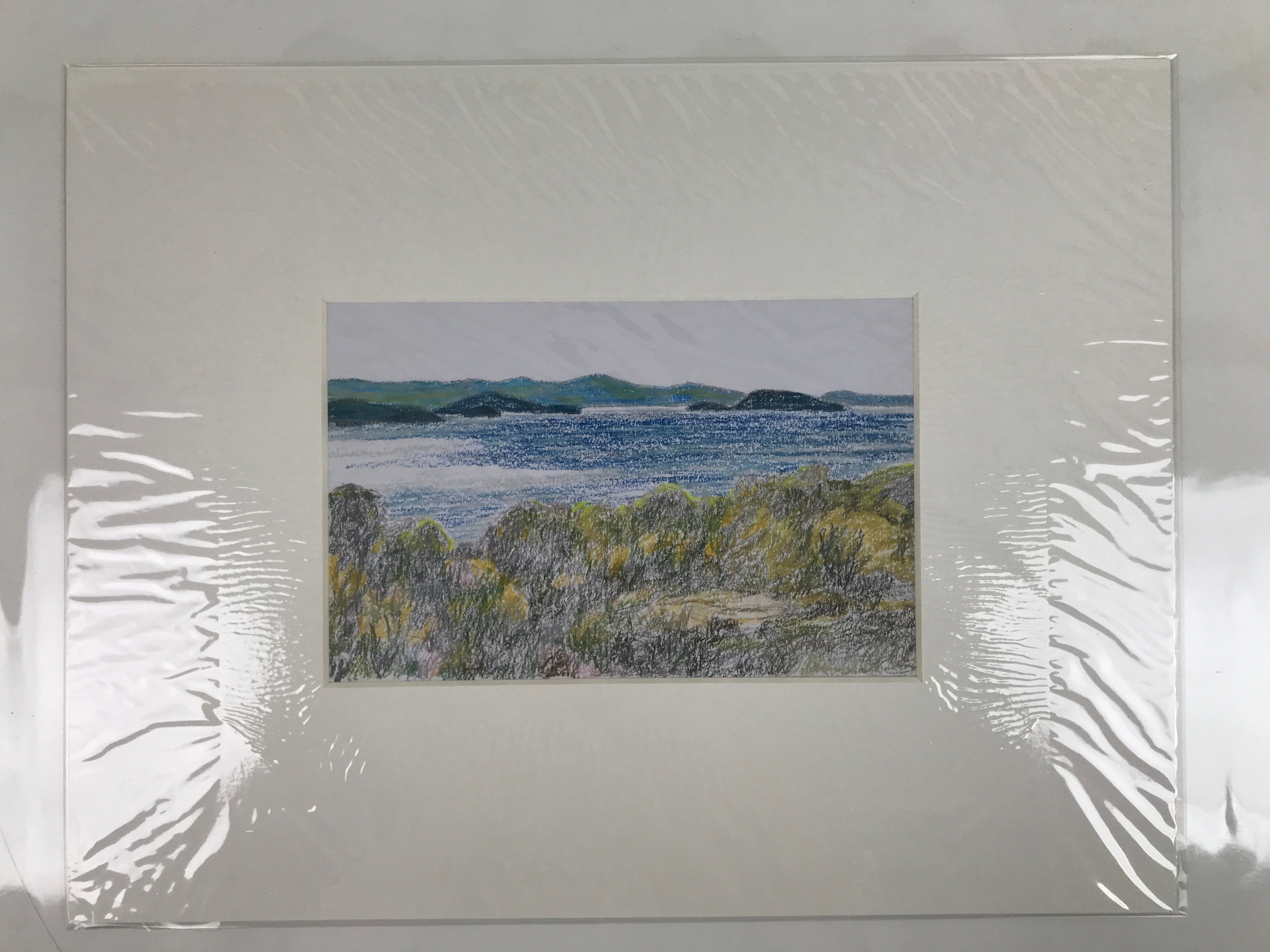 Japanese Ocean Coastline Landscape Pastel Drawing Original Art Unsigned FL305