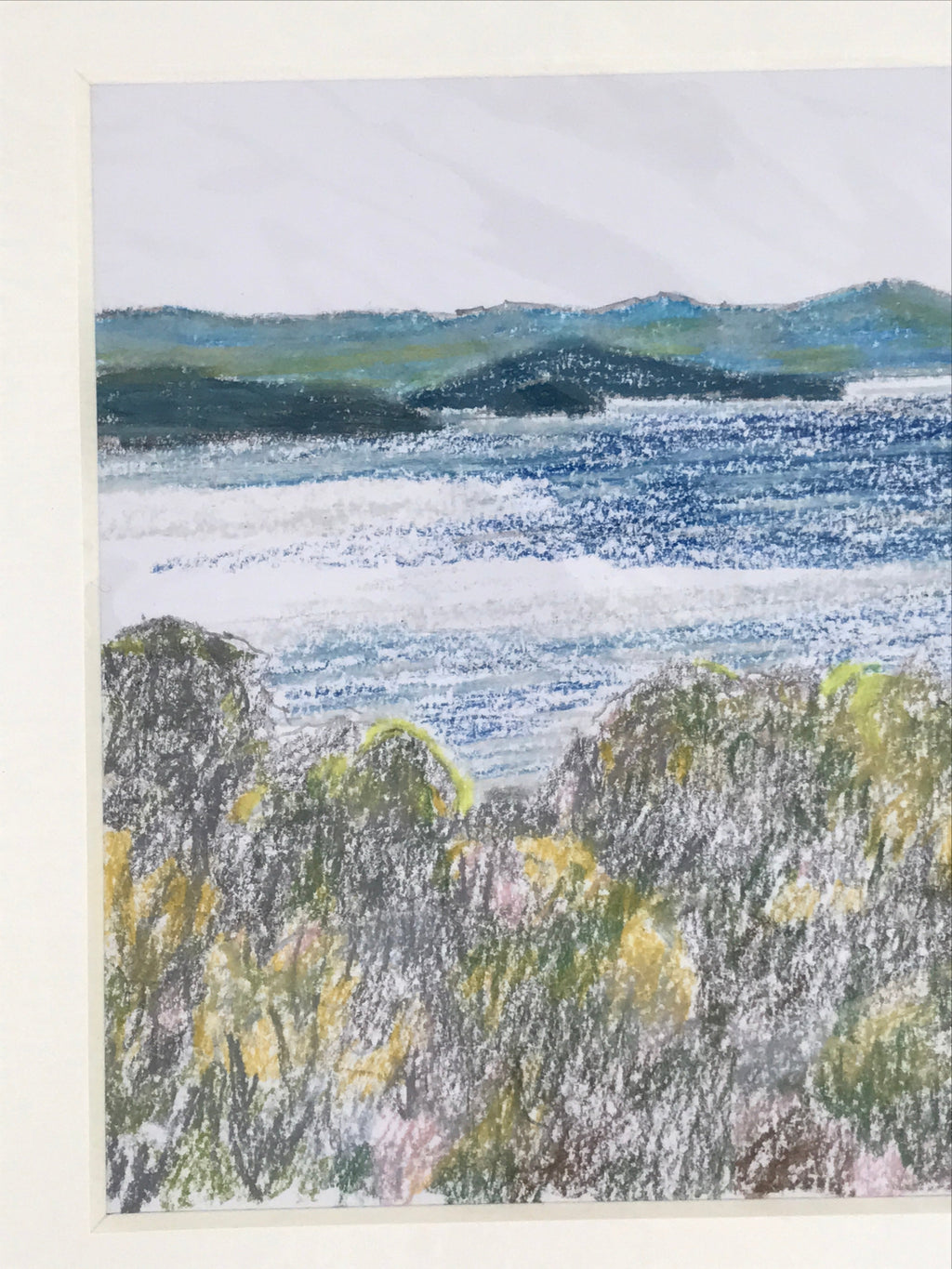 Japanese Ocean Coastline Landscape Pastel Drawing Original Art Unsigned FL305
