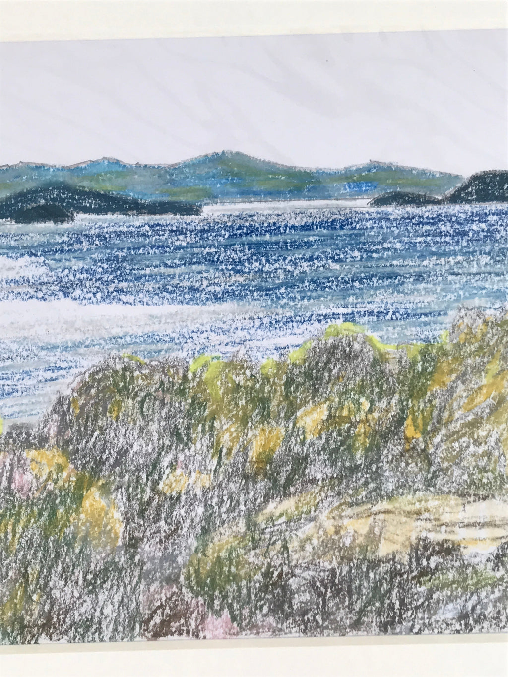 Japanese Ocean Coastline Landscape Pastel Drawing Original Art Unsigned FL305