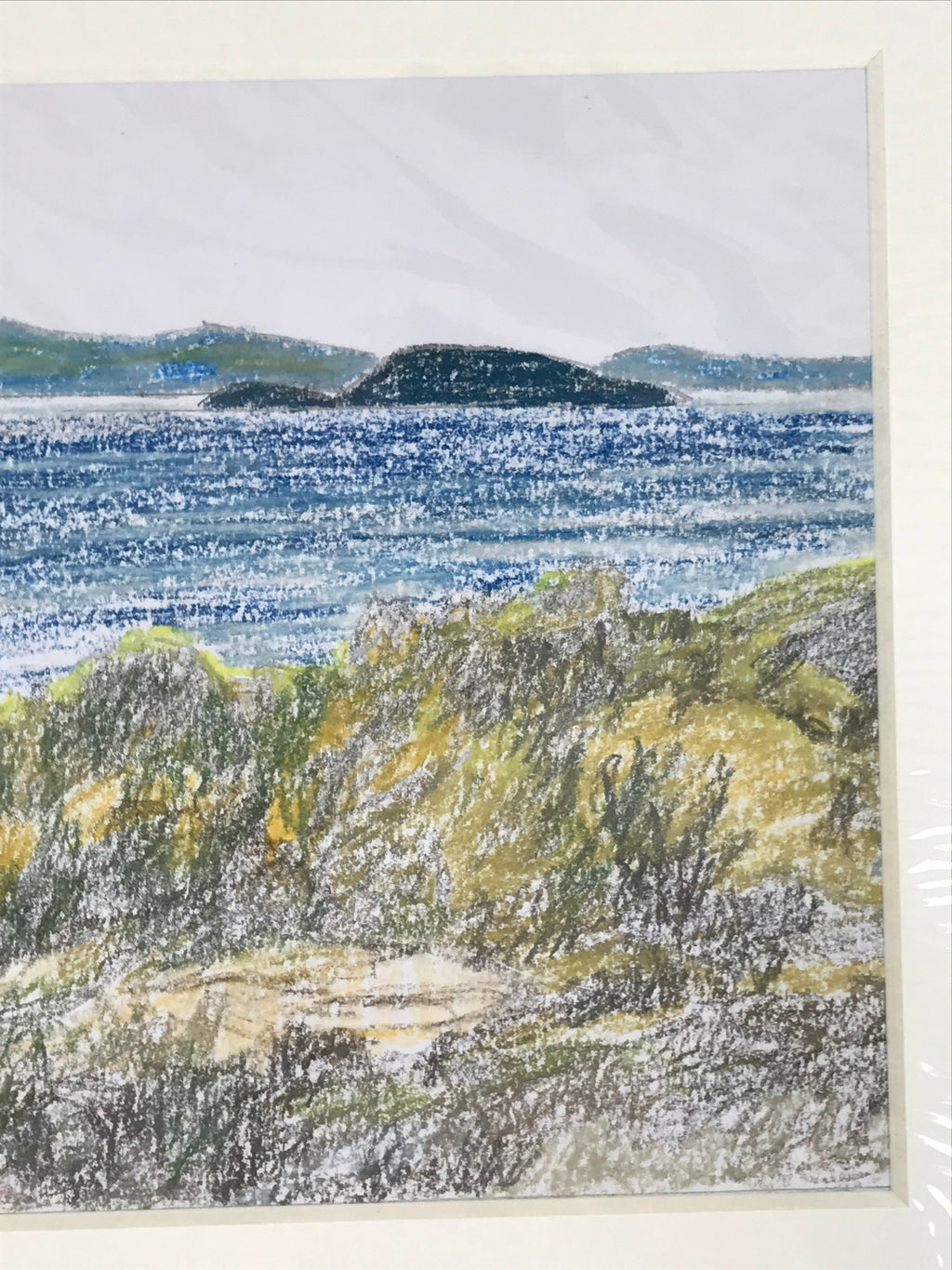 Japanese Ocean Coastline Landscape Pastel Drawing Original Art Unsigned FL305