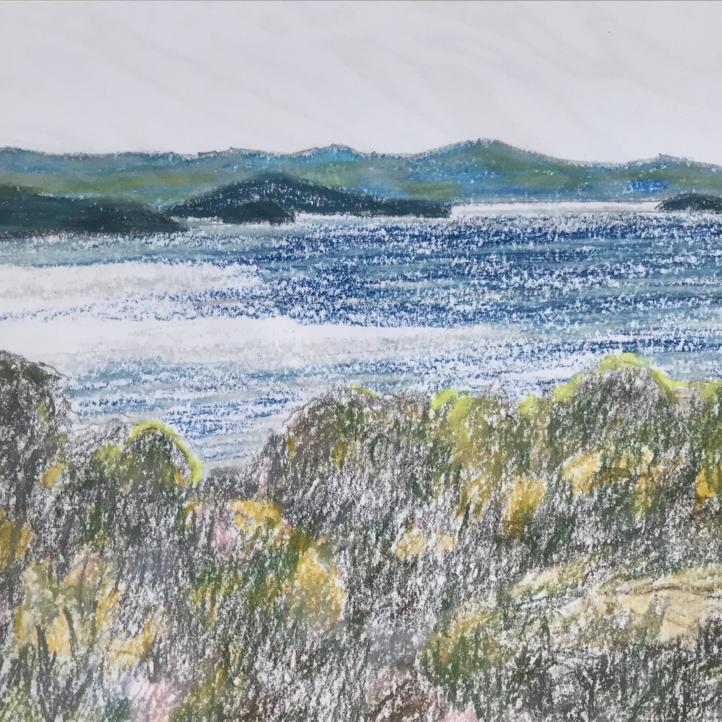Japanese Ocean Coastline Landscape Pastel Drawing Original Art Unsigned FL305