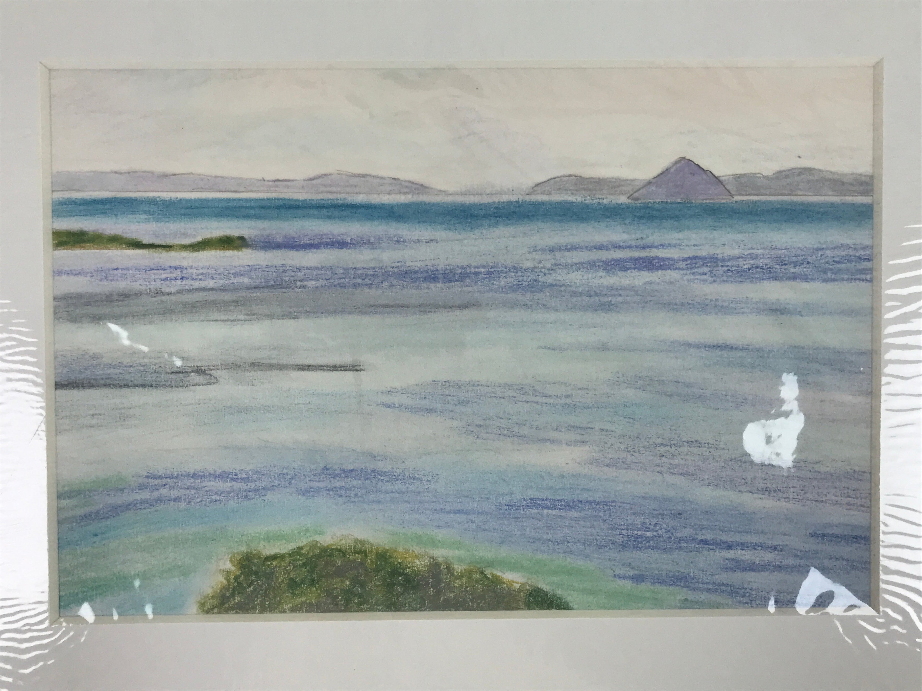 Japanese Ocean Coastline Landscape Pastel Drawing Original Art Unsigned FL306