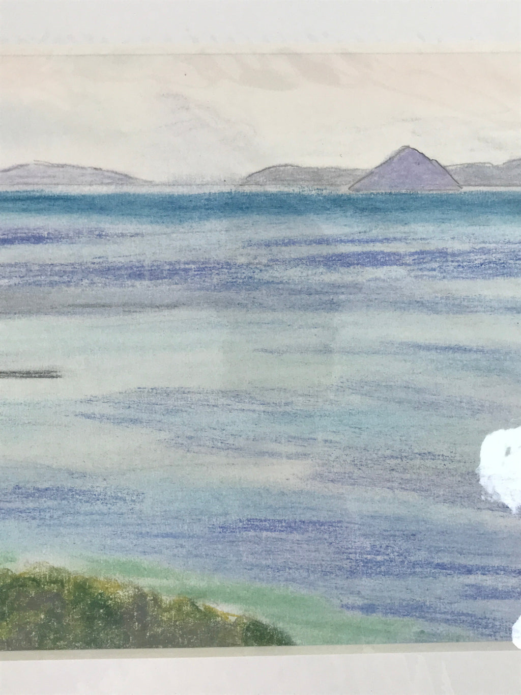Japanese Ocean Coastline Landscape Pastel Drawing Original Art Unsigned FL306
