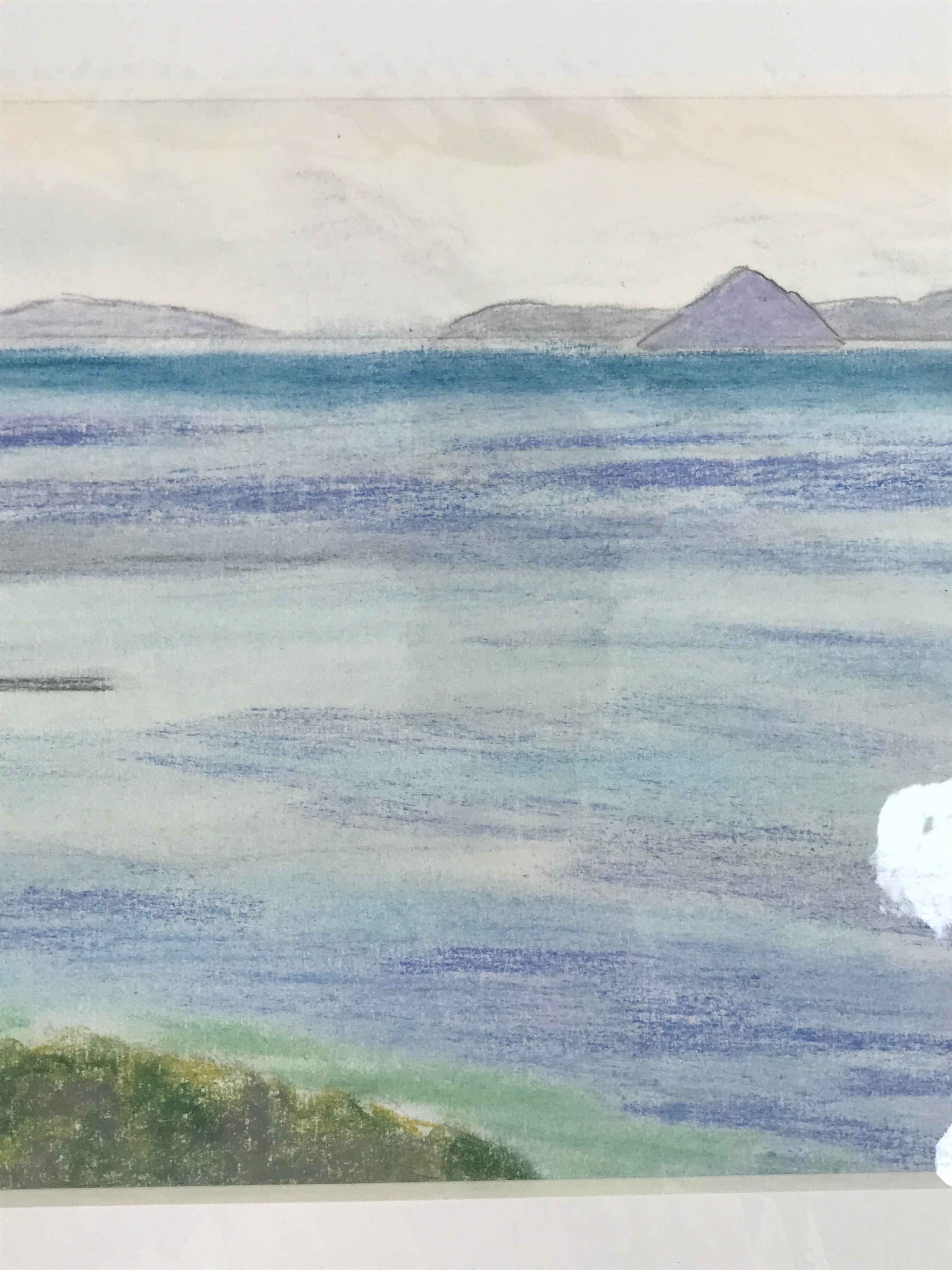 Japanese Ocean Coastline Landscape Pastel Drawing Original Art Unsigned FL306