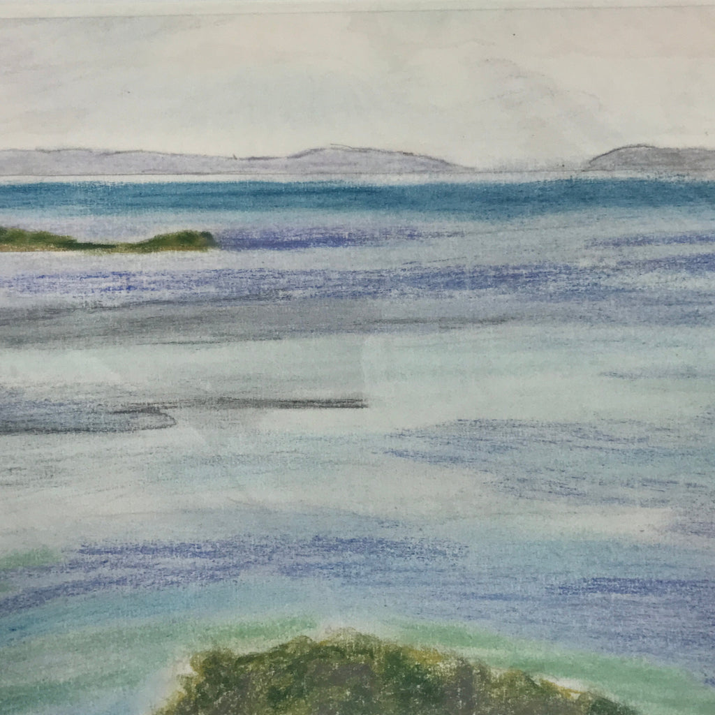 Japanese Ocean Coastline Landscape Pastel Drawing Original Art Unsigned FL306