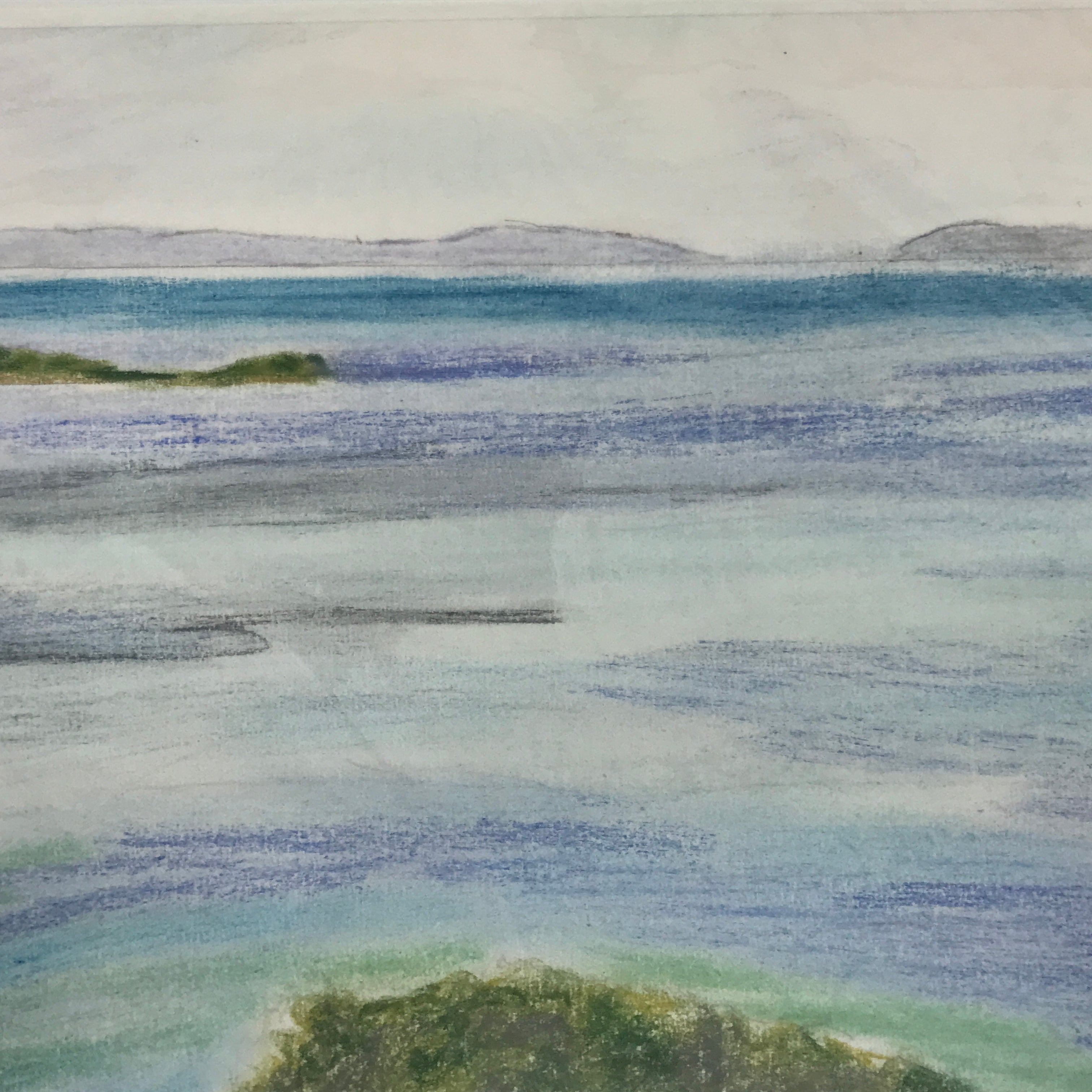 Japanese Ocean Coastline Landscape Pastel Drawing Original Art Unsigned FL306