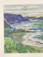 Japanese Ocean Coastline Serene Beach Pastel Drawing Original Art Unsigned FL330
