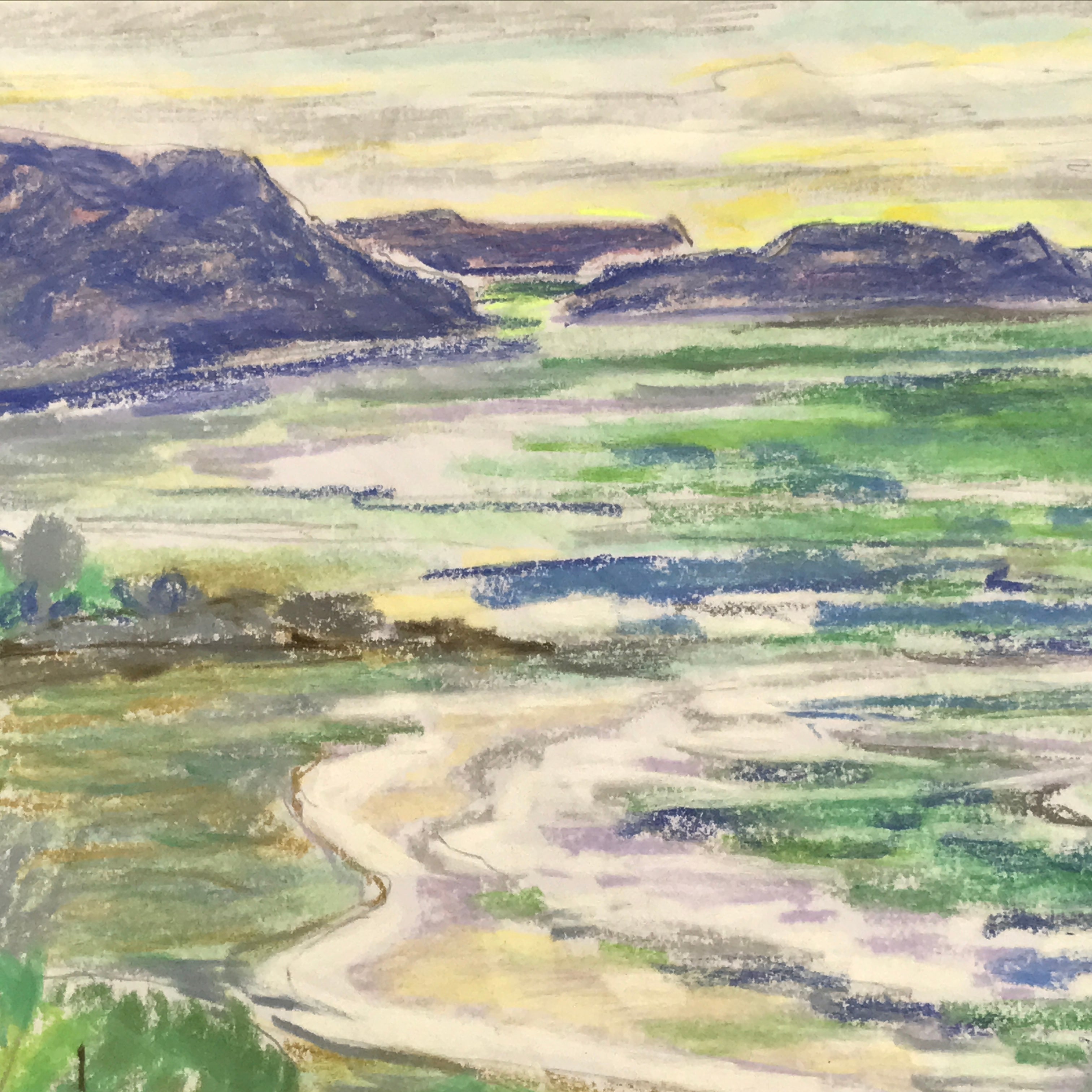 パステル　海 Japanese Ocean Coastline Serene Beach Pastel Drawing