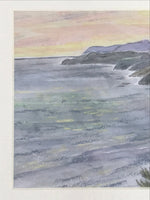 Japanese Ocean Coastline Sunset Pastel Drawing Art Signed Yoshihiro Hagino FL335