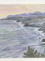 Japanese Ocean Coastline Sunset Pastel Drawing Art Signed Yoshihiro Hagino FL335