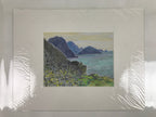Japanese Ocean Coastline Sunset Pastel Drawing Art Signed Yoshihiro Hagino FL336