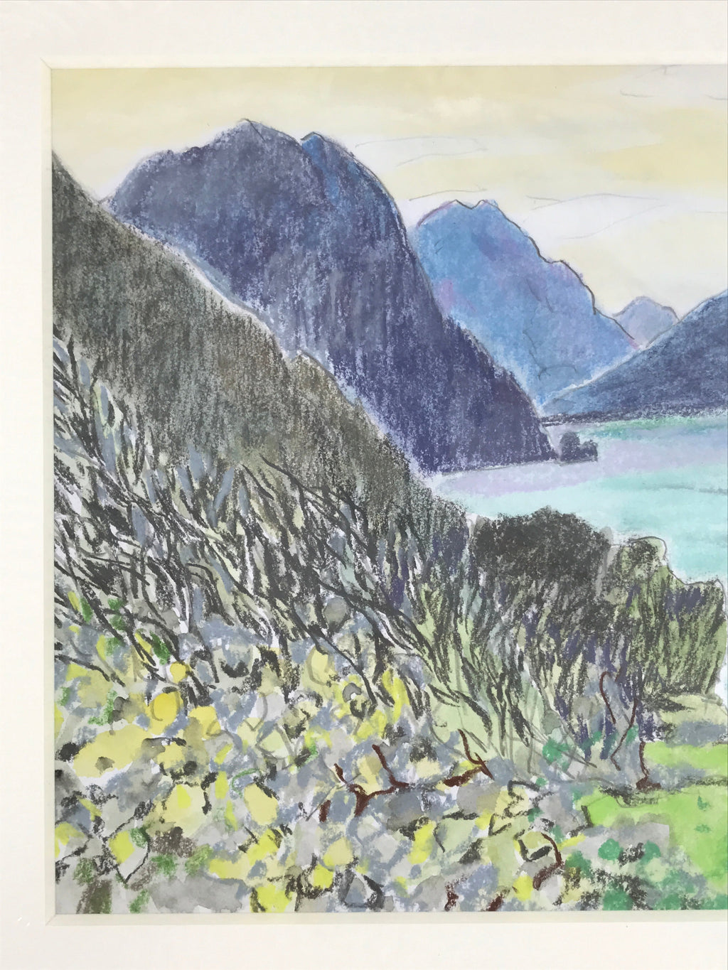 Japanese Ocean Coastline Sunset Pastel Drawing Art Signed Yoshihiro Hagino FL336