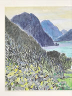 Japanese Ocean Coastline Sunset Pastel Drawing Art Signed Yoshihiro Hagino FL336