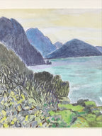 Japanese Ocean Coastline Sunset Pastel Drawing Art Signed Yoshihiro Hagino FL336