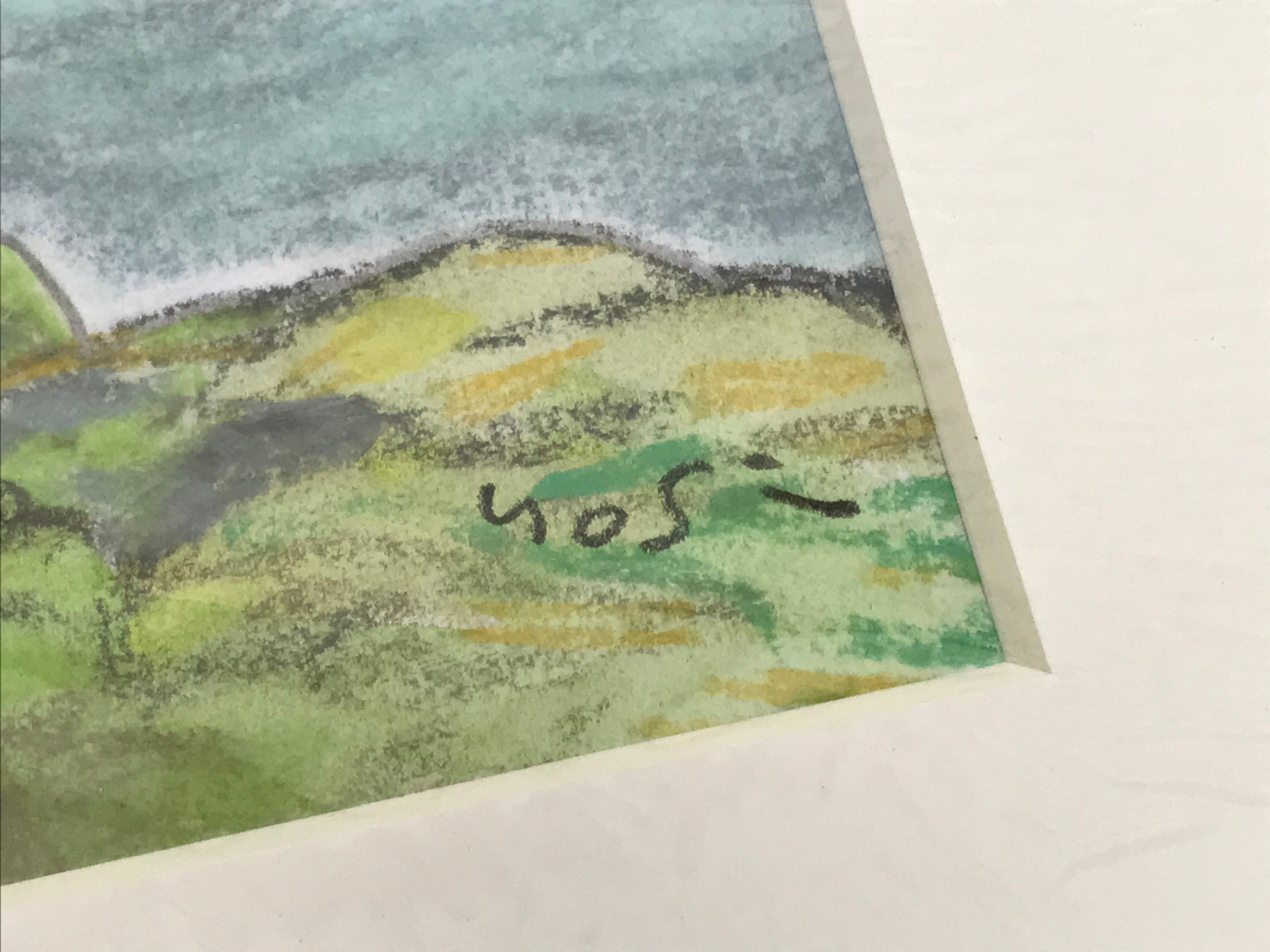 Japanese Ocean Coastline Sunset Pastel Drawing Art Signed Yoshihiro Hagino FL336