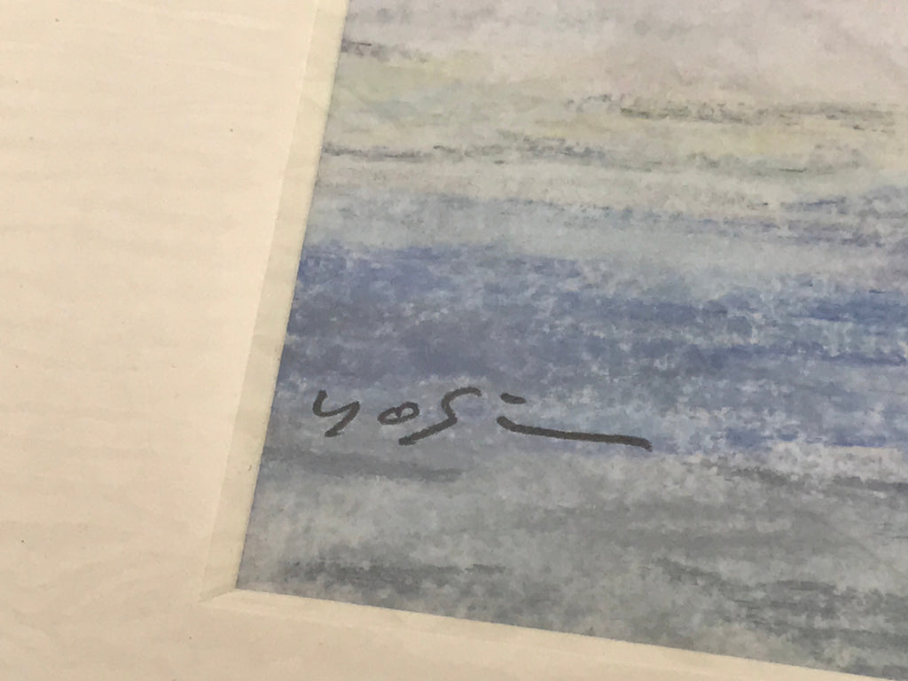 Japanese Ocean Island At Sunset Pastel Drawing Art Signed Yoshihiro Hagino FL310