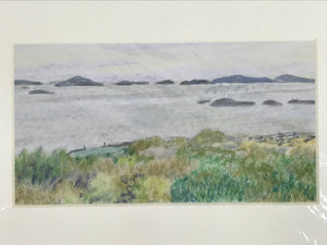 Japanese Ocean Overlook Landscape Pastel Drawing Original Art Unsigned FL303