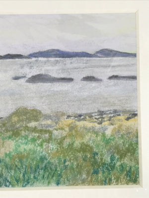 Japanese Ocean Overlook Landscape Pastel Drawing Original Art Unsigned FL303