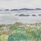 Japanese Ocean Overlook Landscape Pastel Drawing Original Art Unsigned FL303
