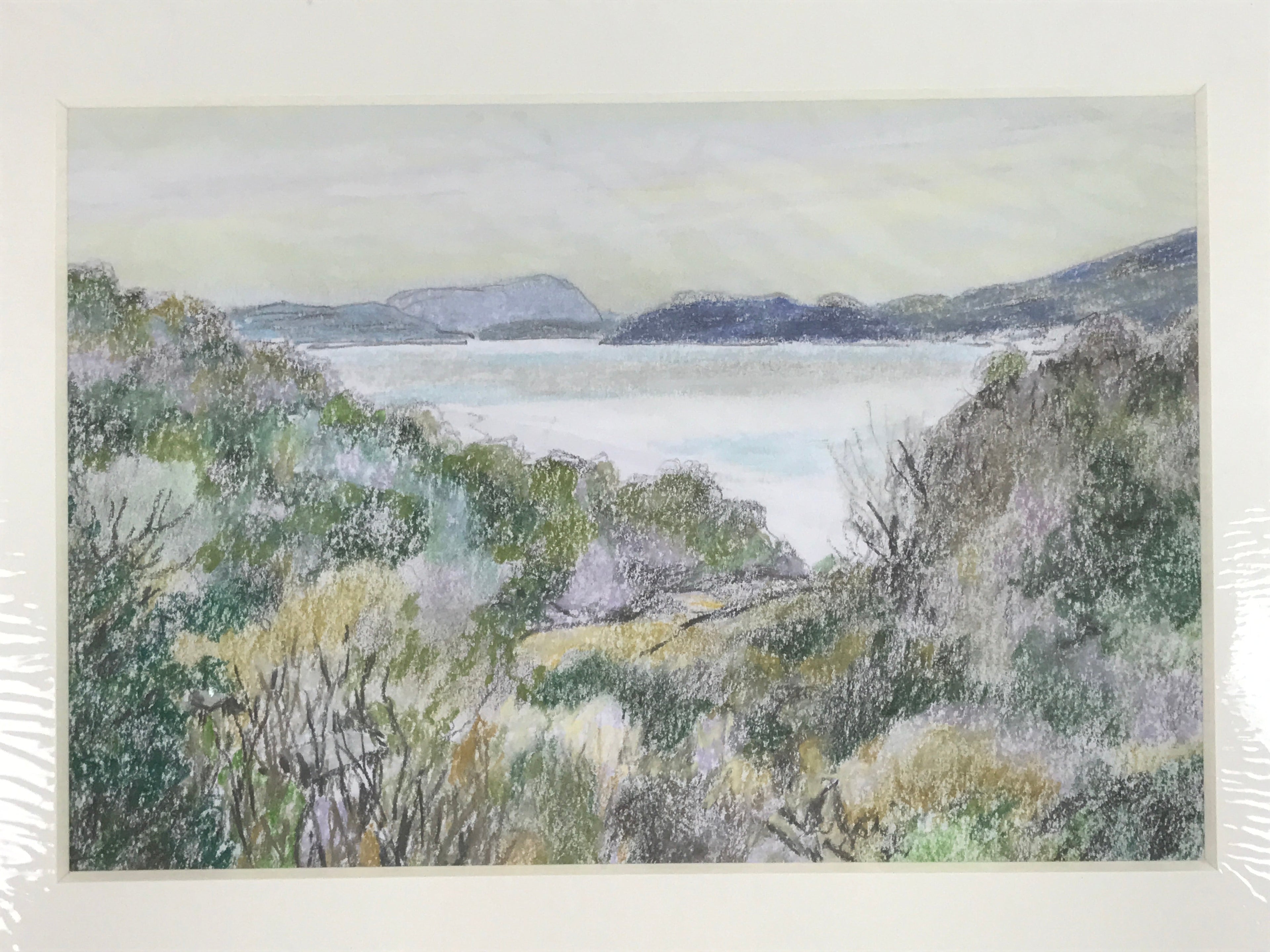 Japanese Ocean View Landscape Pastel Drawing Original Art Unsigned FL309