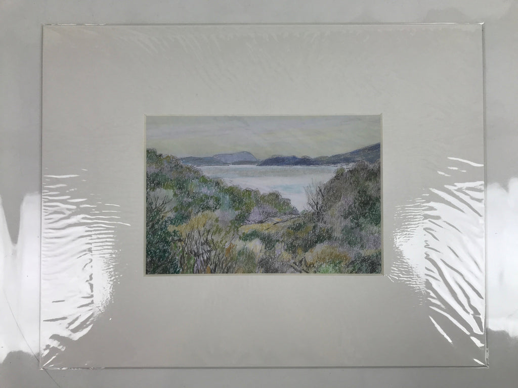 Japanese Ocean View Landscape Pastel Drawing Original Art Unsigned FL309