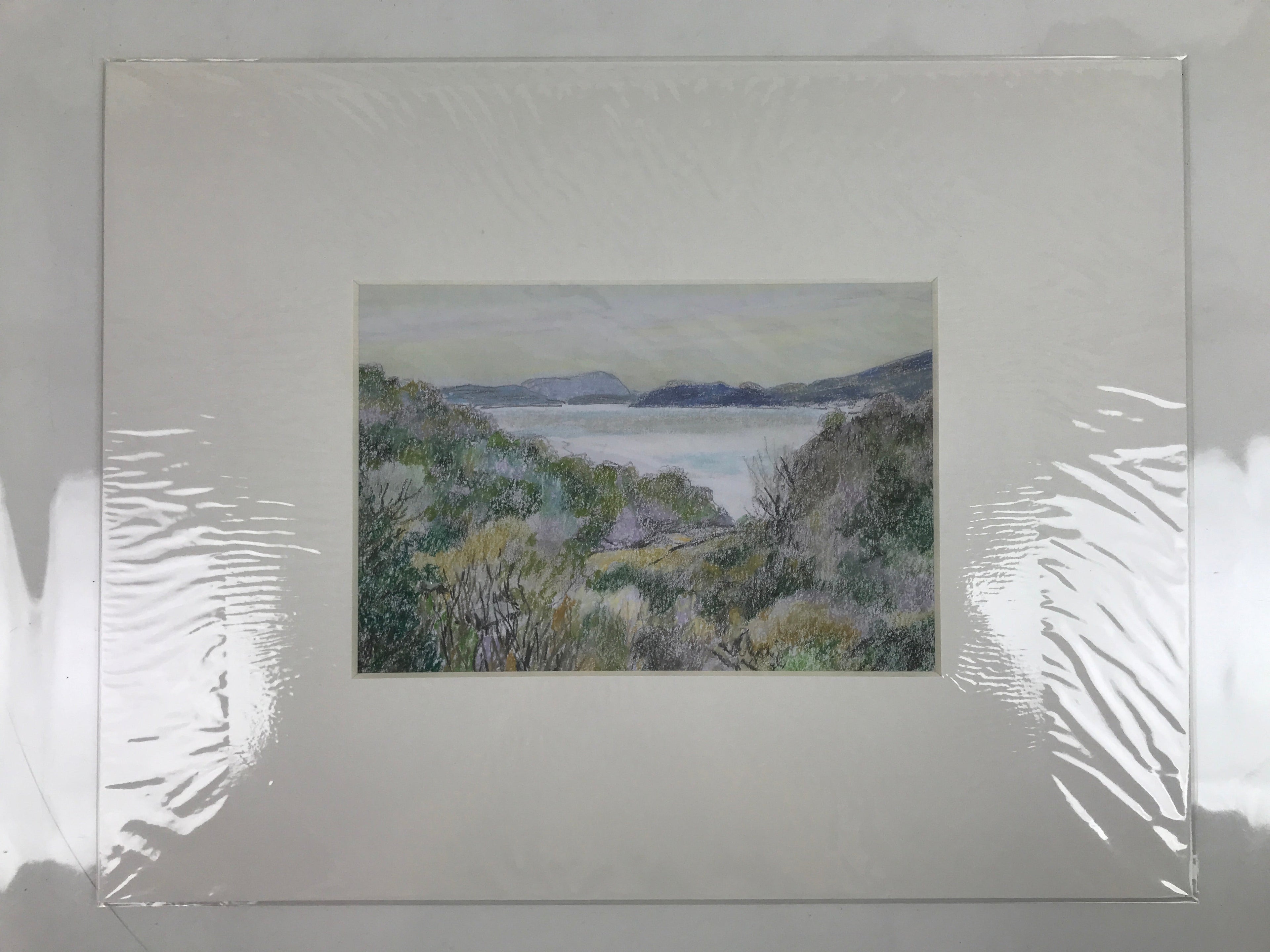 Japanese Ocean View Landscape Pastel Drawing Original Art Unsigned FL309