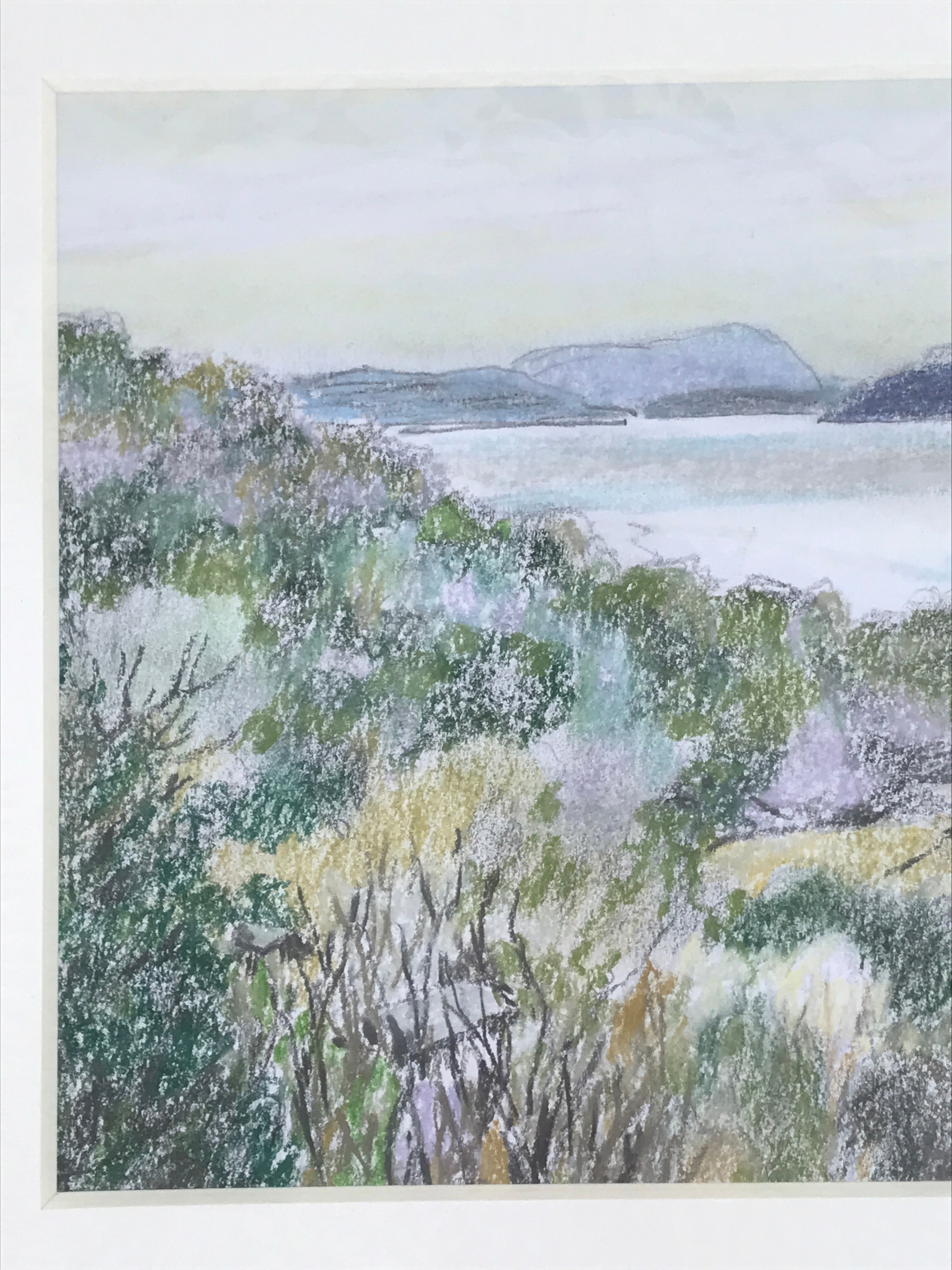 Japanese Ocean View Landscape Pastel Drawing Original Art Unsigned FL309