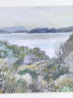 Japanese Ocean View Landscape Pastel Drawing Original Art Unsigned FL309
