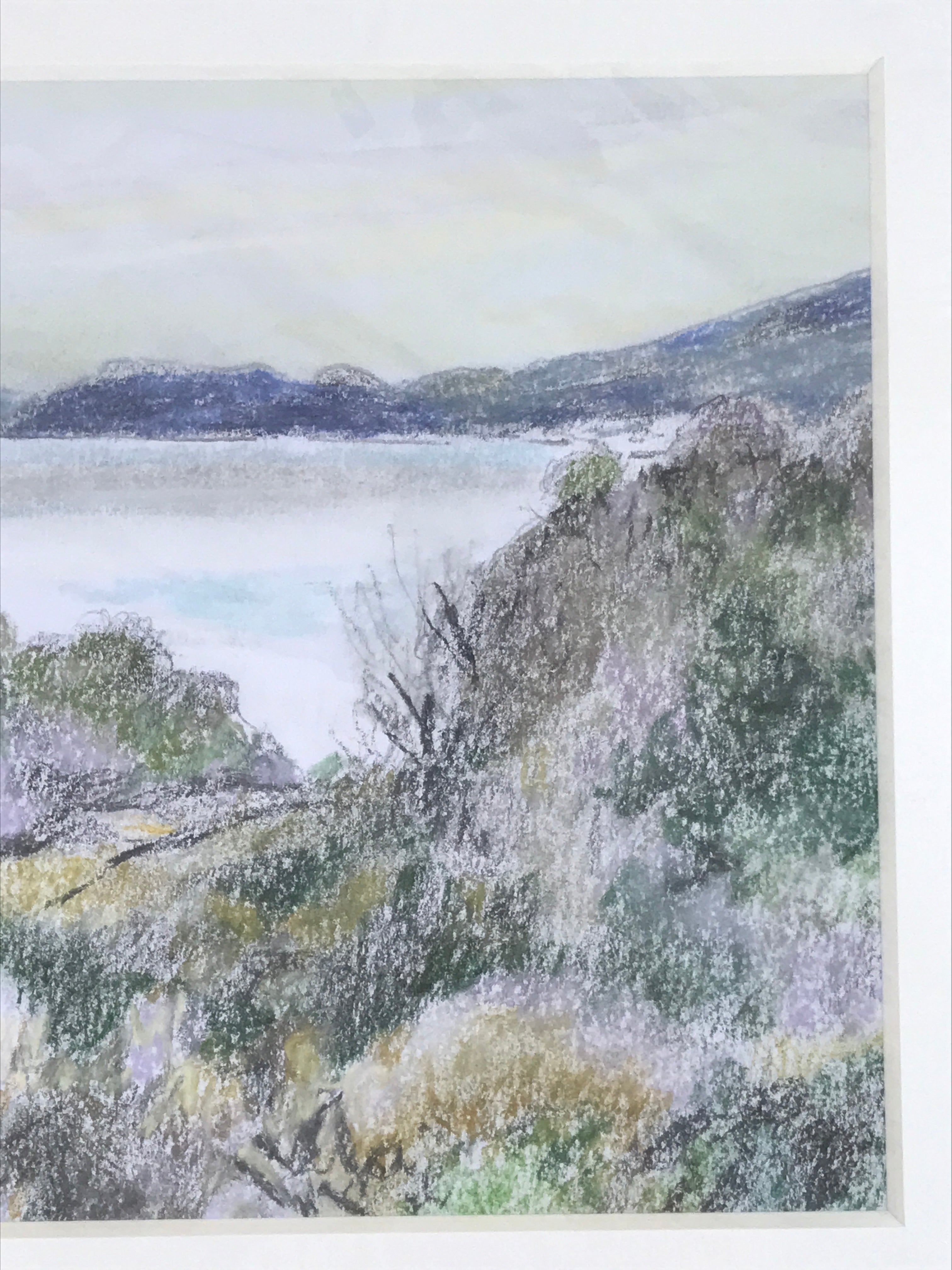 Japanese Ocean View Landscape Pastel Drawing Original Art Unsigned FL309