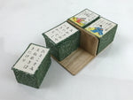 Japanese Ogura Hyakunin Isshu Card Game Vtg Paper Green W/ Wood Box PX742