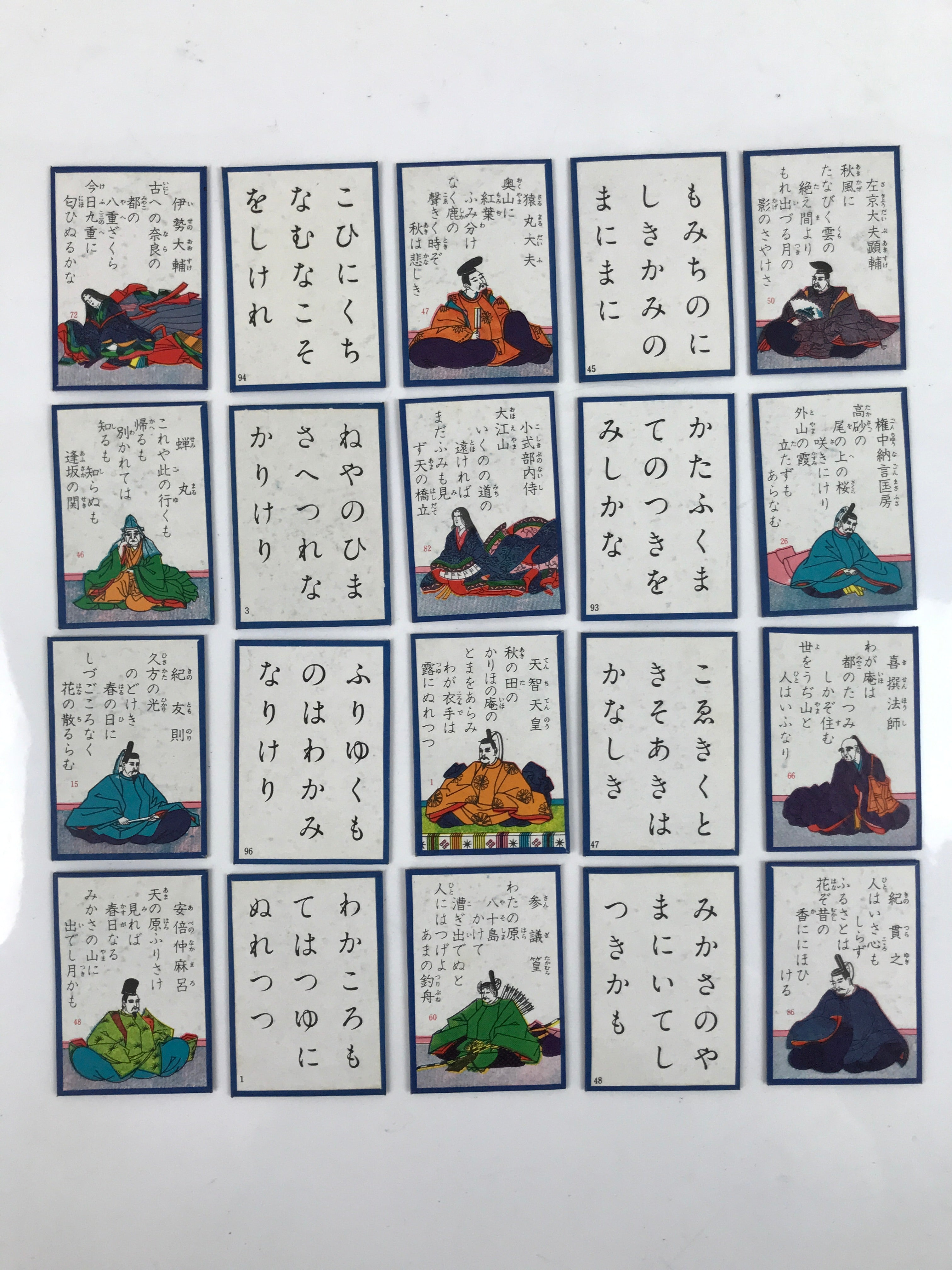 Japanese Ogura Hyakunin Isshu Traditional Poem Card Game Vtg Paper Blue JK750