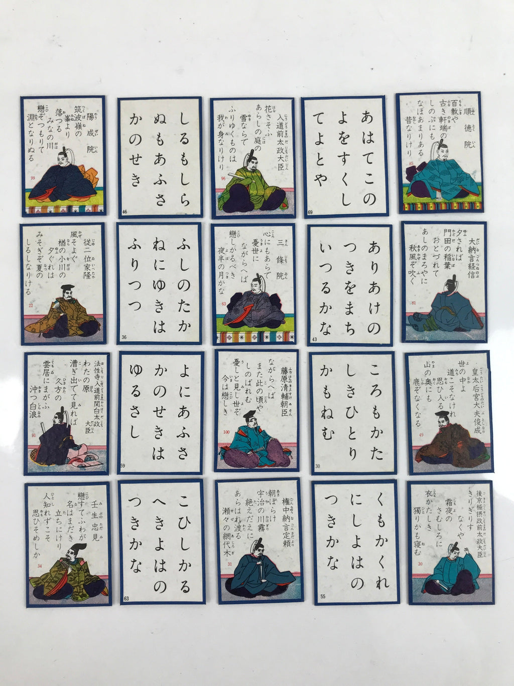 Japanese Ogura Hyakunin Isshu Traditional Poem Card Game Vtg Paper Blue JK750
