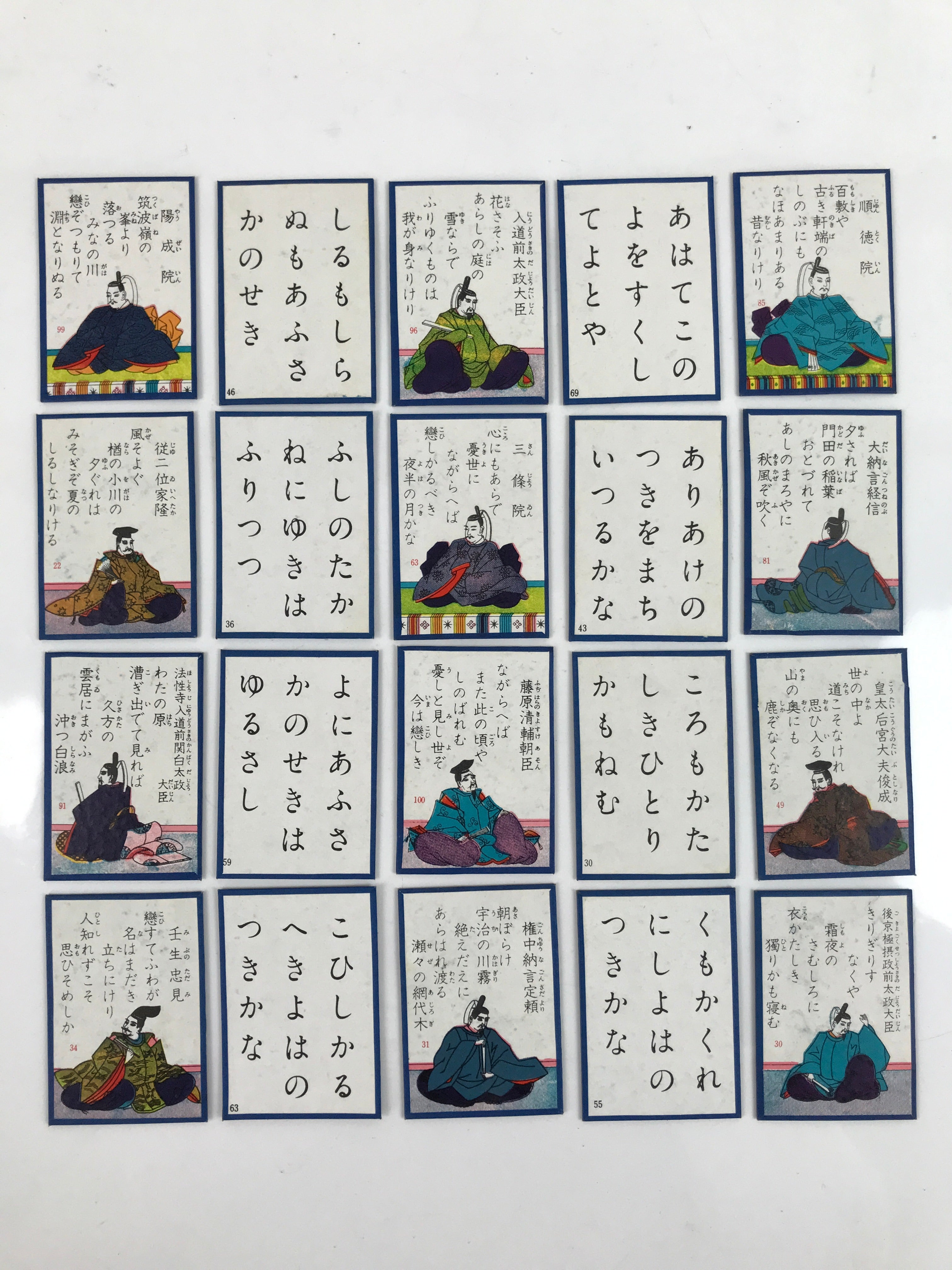 Japanese Ogura Hyakunin Isshu Traditional Poem Card Game Vtg Paper Blue JK750