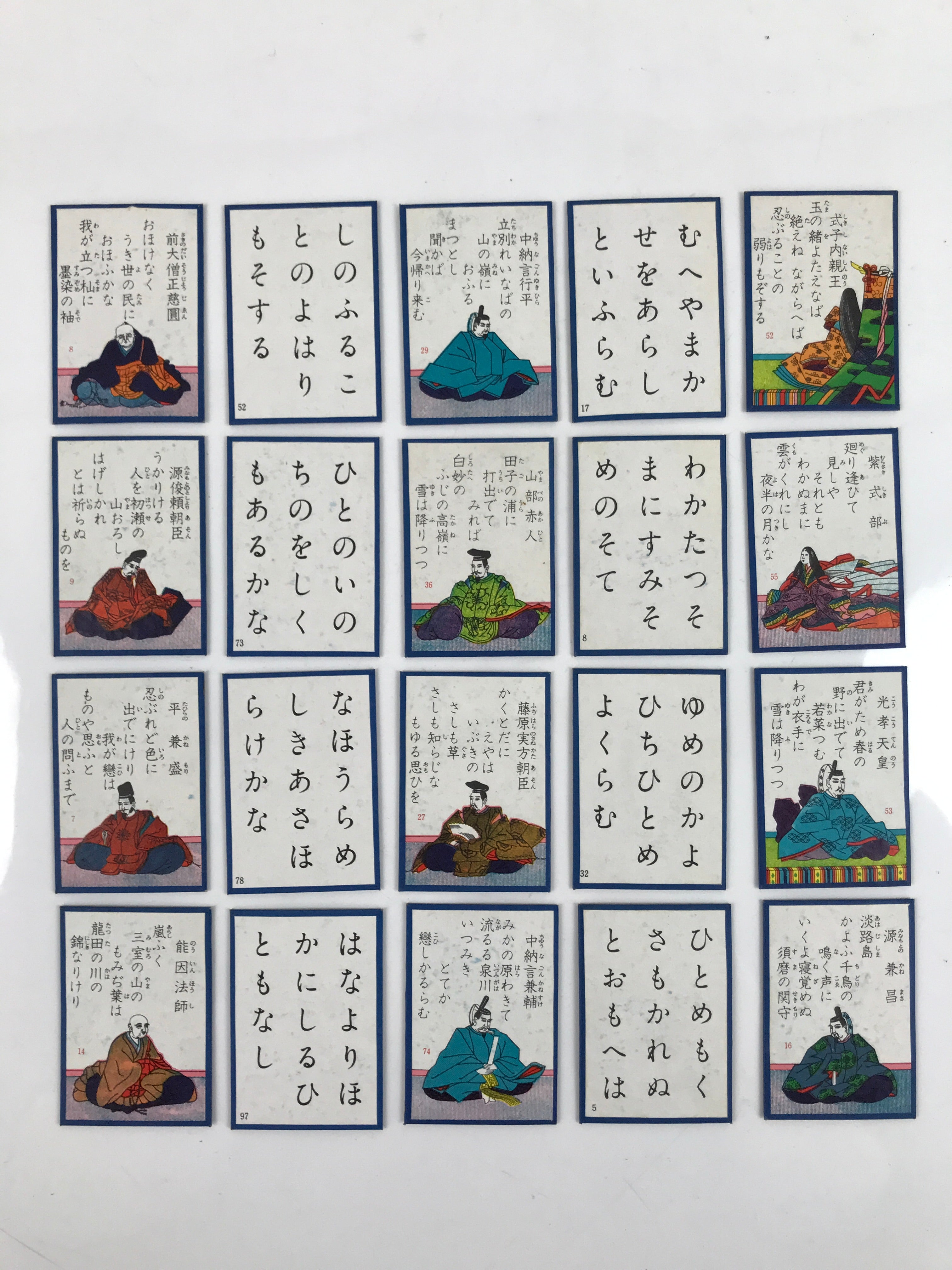 Japanese Ogura Hyakunin Isshu Traditional Poem Card Game Vtg Paper Blue JK750