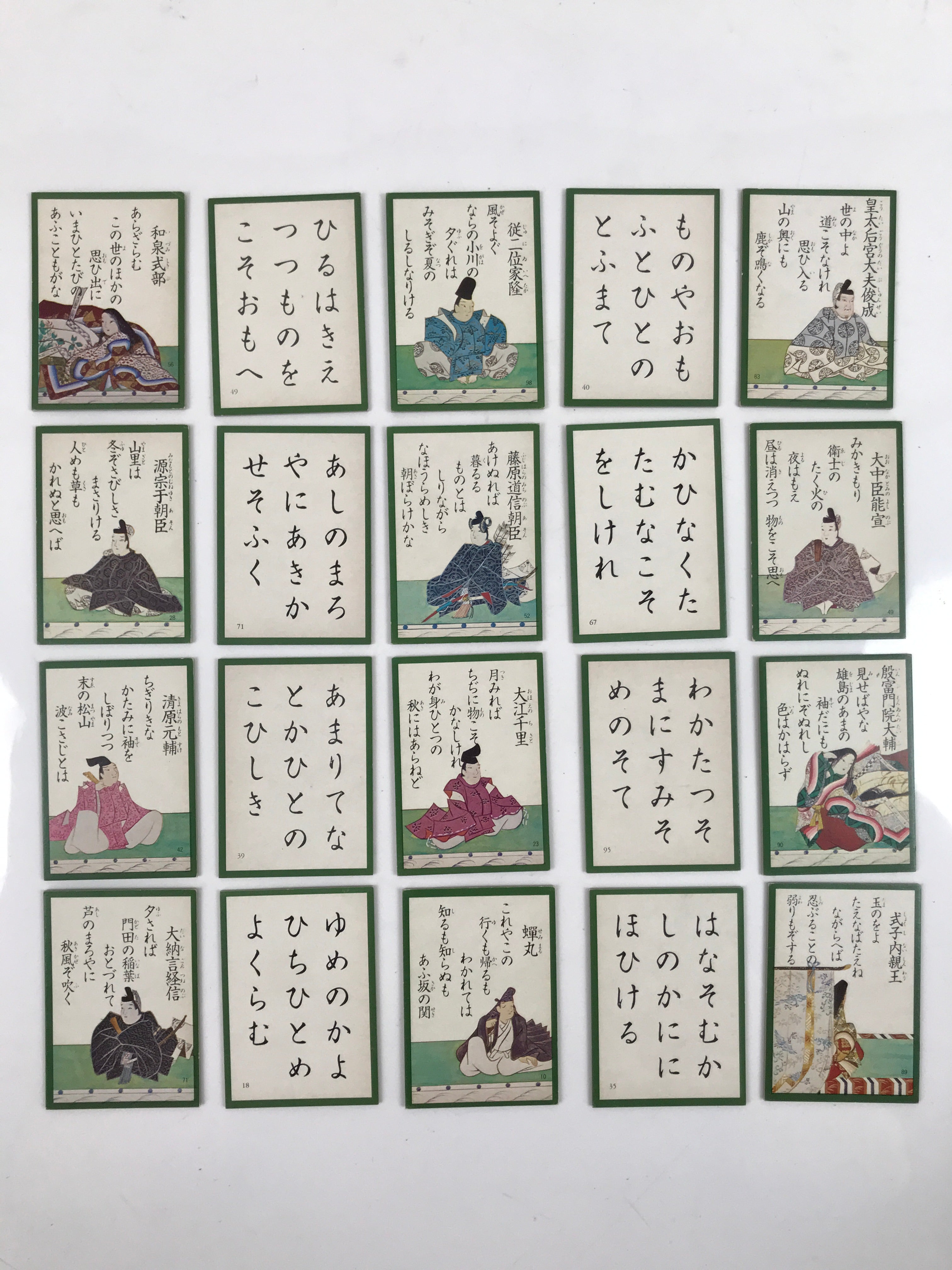 Japanese Ogura Hyakunin Isshu Traditional Poem Card Game Vtg Paper Green JK749