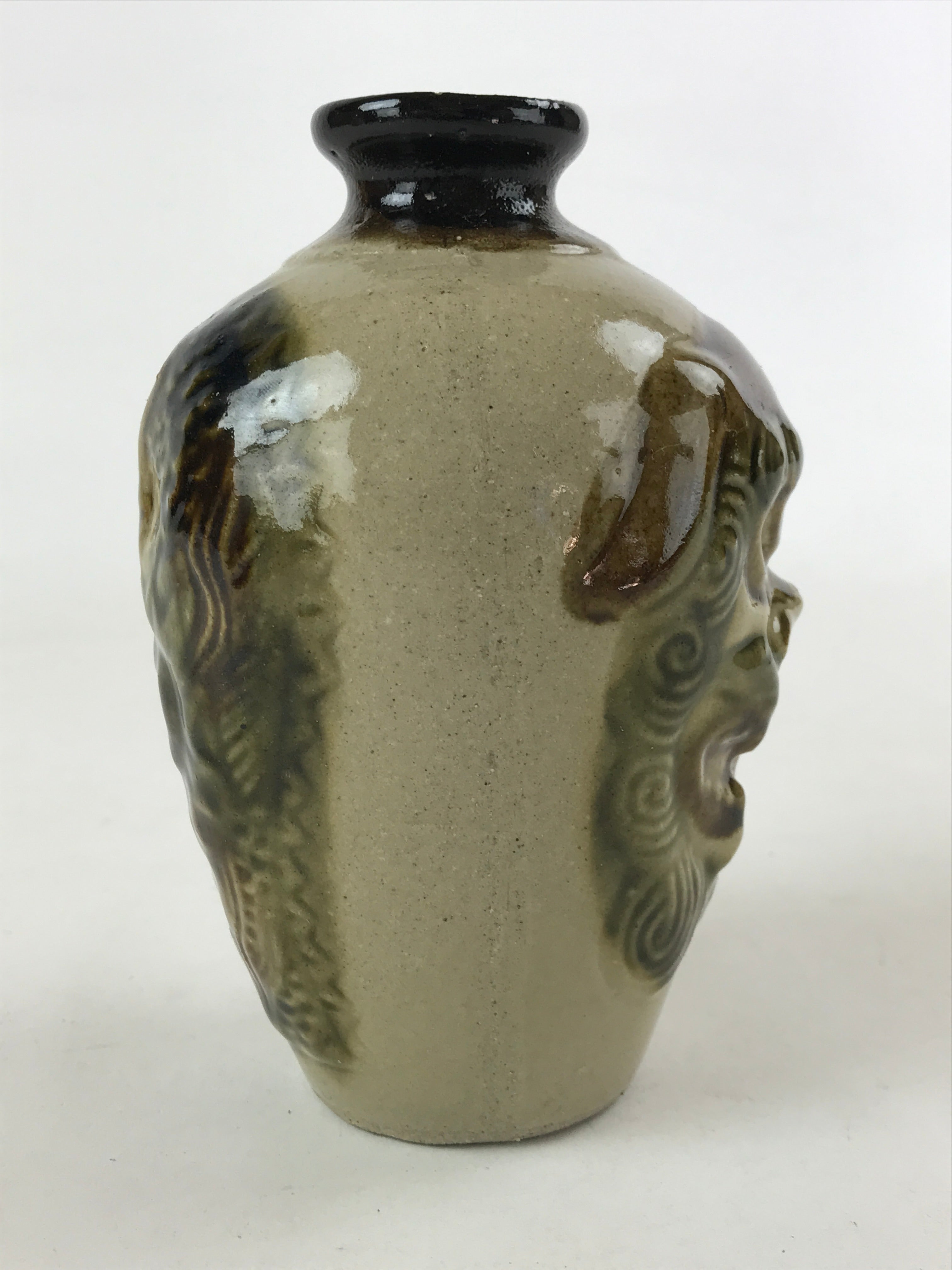 Japanese Okinawa Pottery Sake Bottle Vtg Brown Green Yachimun Tokkuri TS575